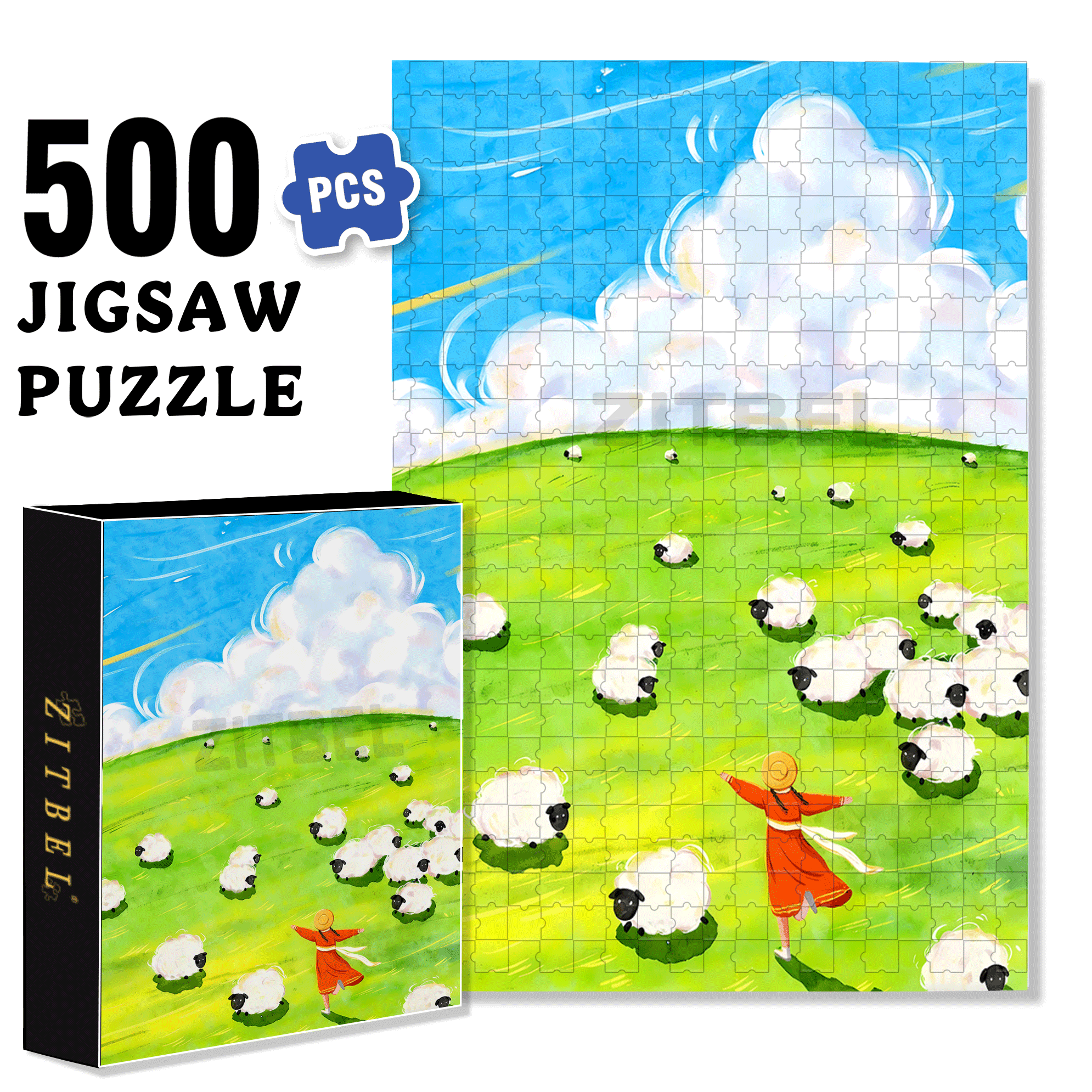 Joyful Running 2 500pcs/1000pcs Jigsaw Puzzle, Scratch-Resistant, Interactive Family Game & Brain-Boosting DIY Decor, Perfect for Halloween, Christmas & New Year Gifts, Family Puzzle Game