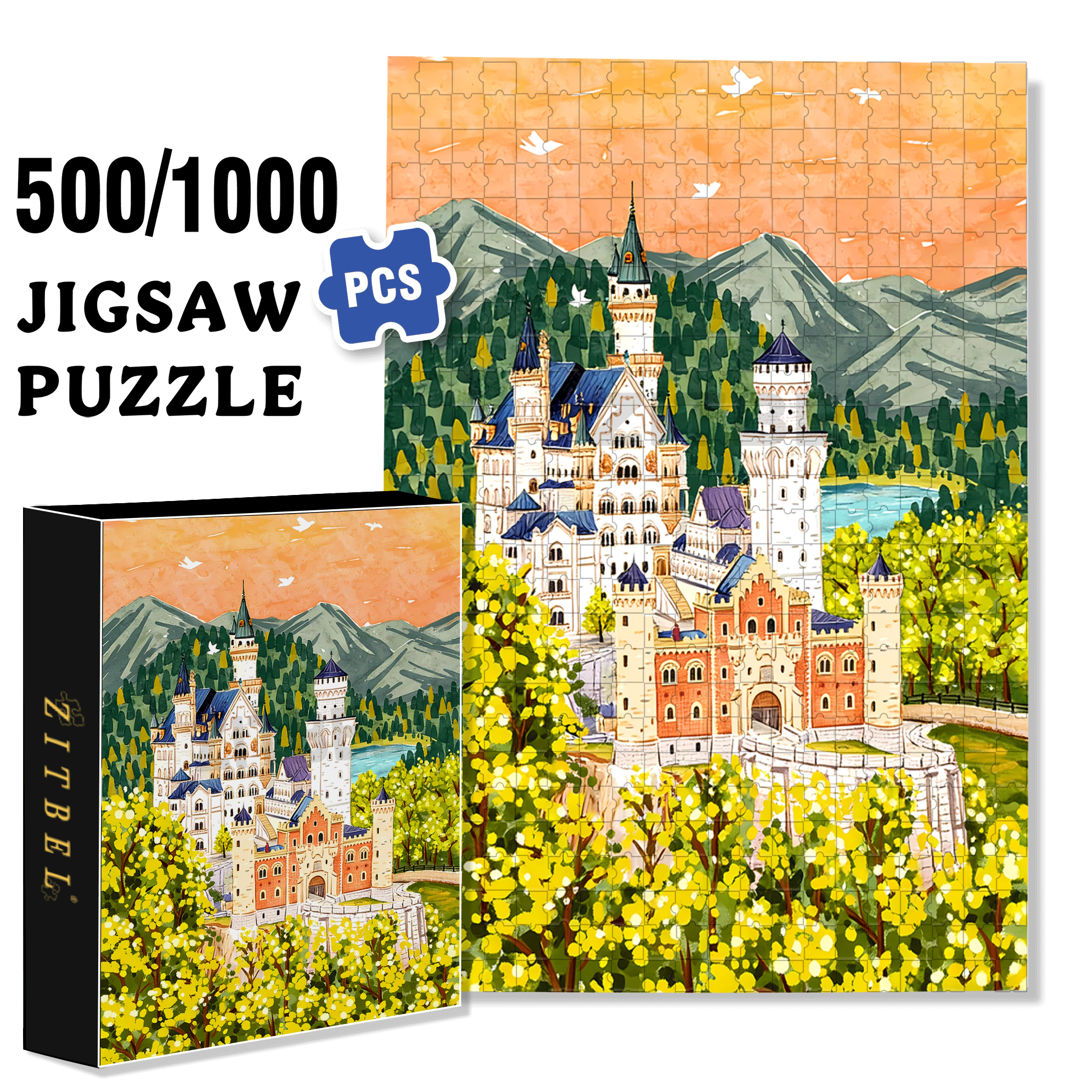Jungle Castle 500pcs/1000pcs Jigsaw Puzzle, Scratch-Resistant, Interactive Family Game & Brain-Boosting DIY Decor, Perfect for Halloween, Christmas & New Year Gifts, Family Puzzle Game