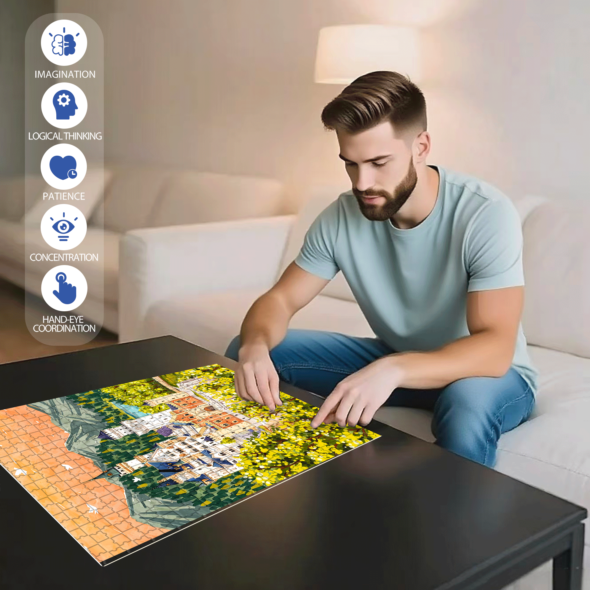 Jungle Castle 500pcs/1000pcs Jigsaw Puzzle, Scratch-Resistant, Interactive Family Game & Brain-Boosting DIY Decor, Perfect for Halloween, Christmas & New Year Gifts, Family Puzzle Game