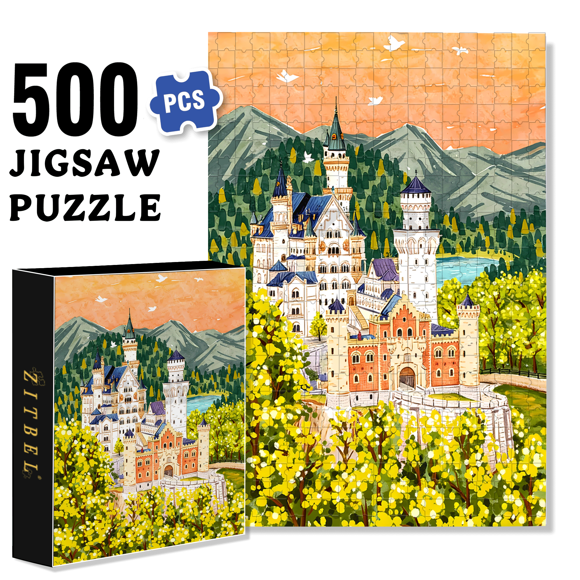 Jungle Castle 500pcs/1000pcs Jigsaw Puzzle, Scratch-Resistant, Interactive Family Game & Brain-Boosting DIY Decor, Perfect for Halloween, Christmas & New Year Gifts, Family Puzzle Game