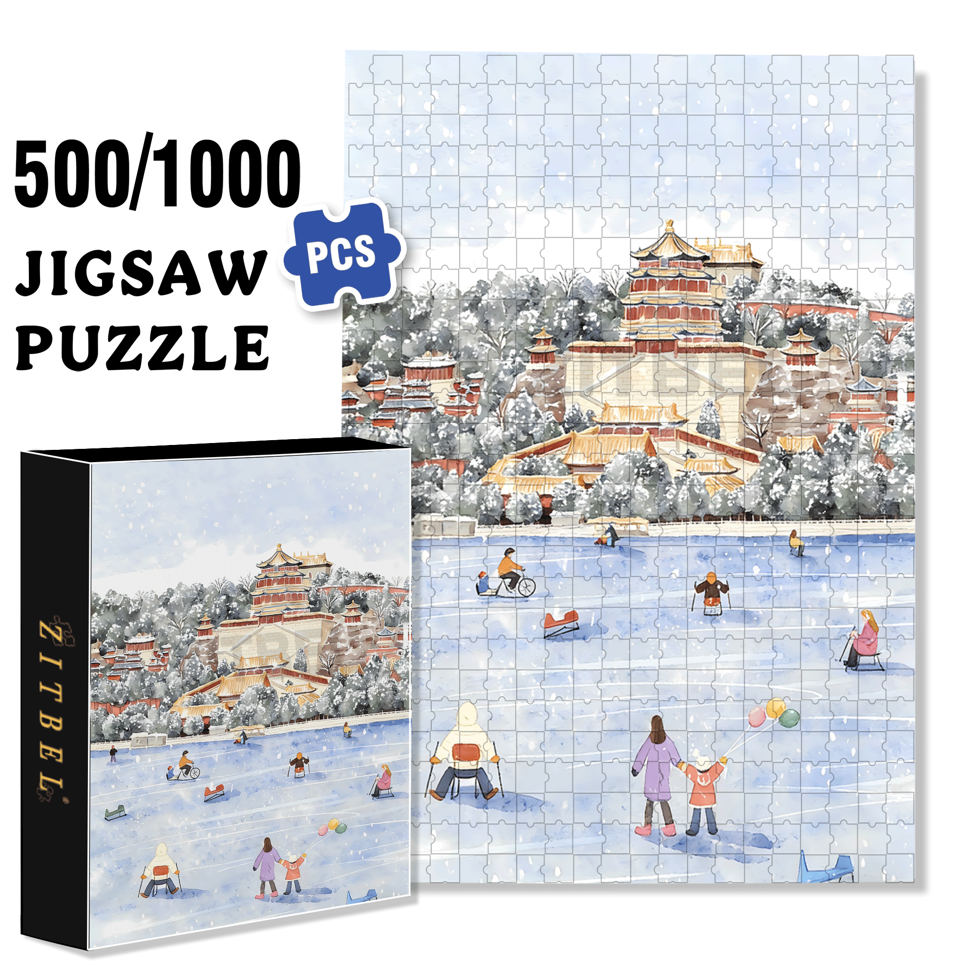 Kunming Lake 500pcs/1000pcs Jigsaw Puzzle, Scratch-Resistant, Interactive Family Game & Brain-Boosting DIY Decor, Perfect for Halloween, Christmas & New Year Gifts, Family Puzzle Game