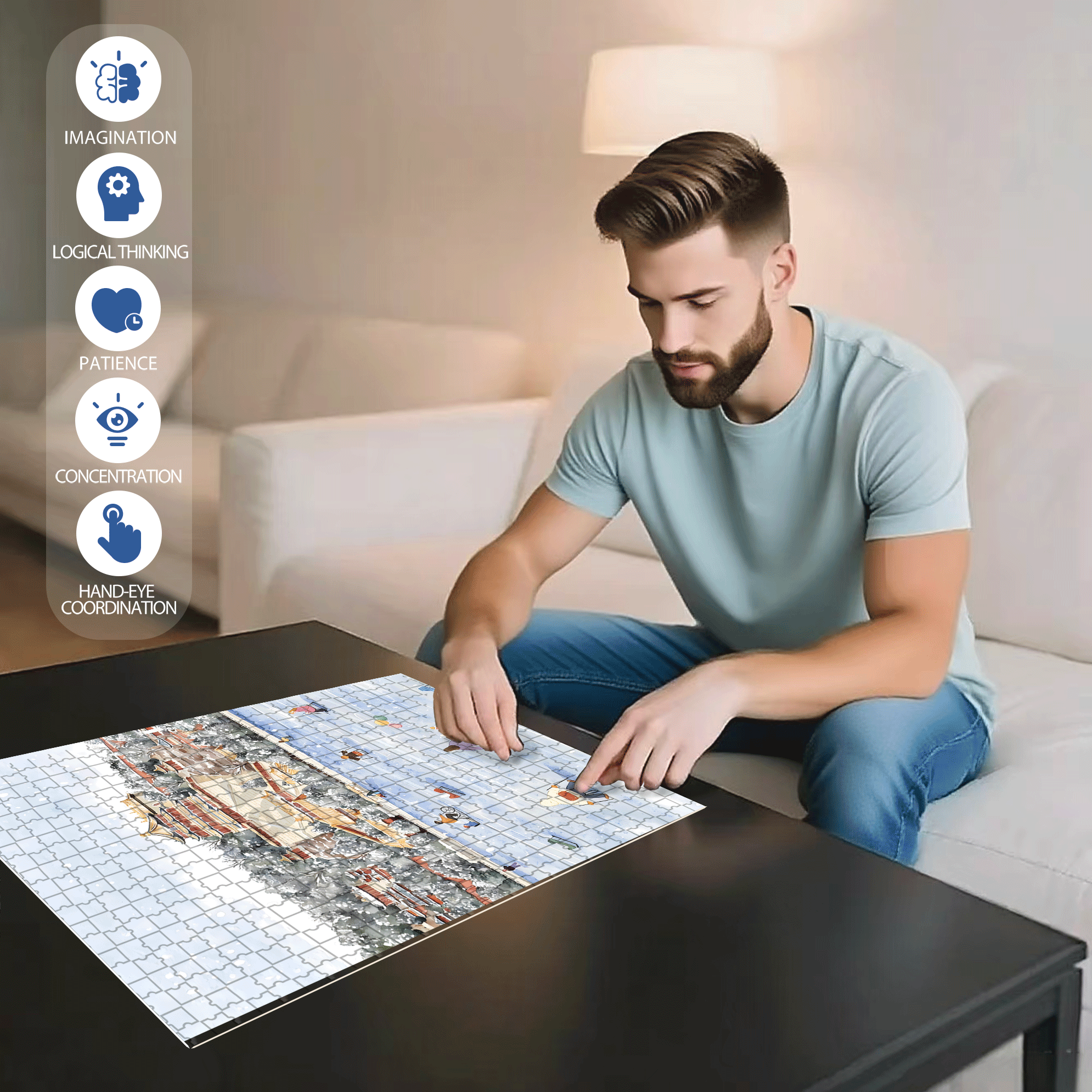 Kunming Lake 500pcs/1000pcs Jigsaw Puzzle, Scratch-Resistant, Interactive Family Game & Brain-Boosting DIY Decor, Perfect for Halloween, Christmas & New Year Gifts, Family Puzzle Game