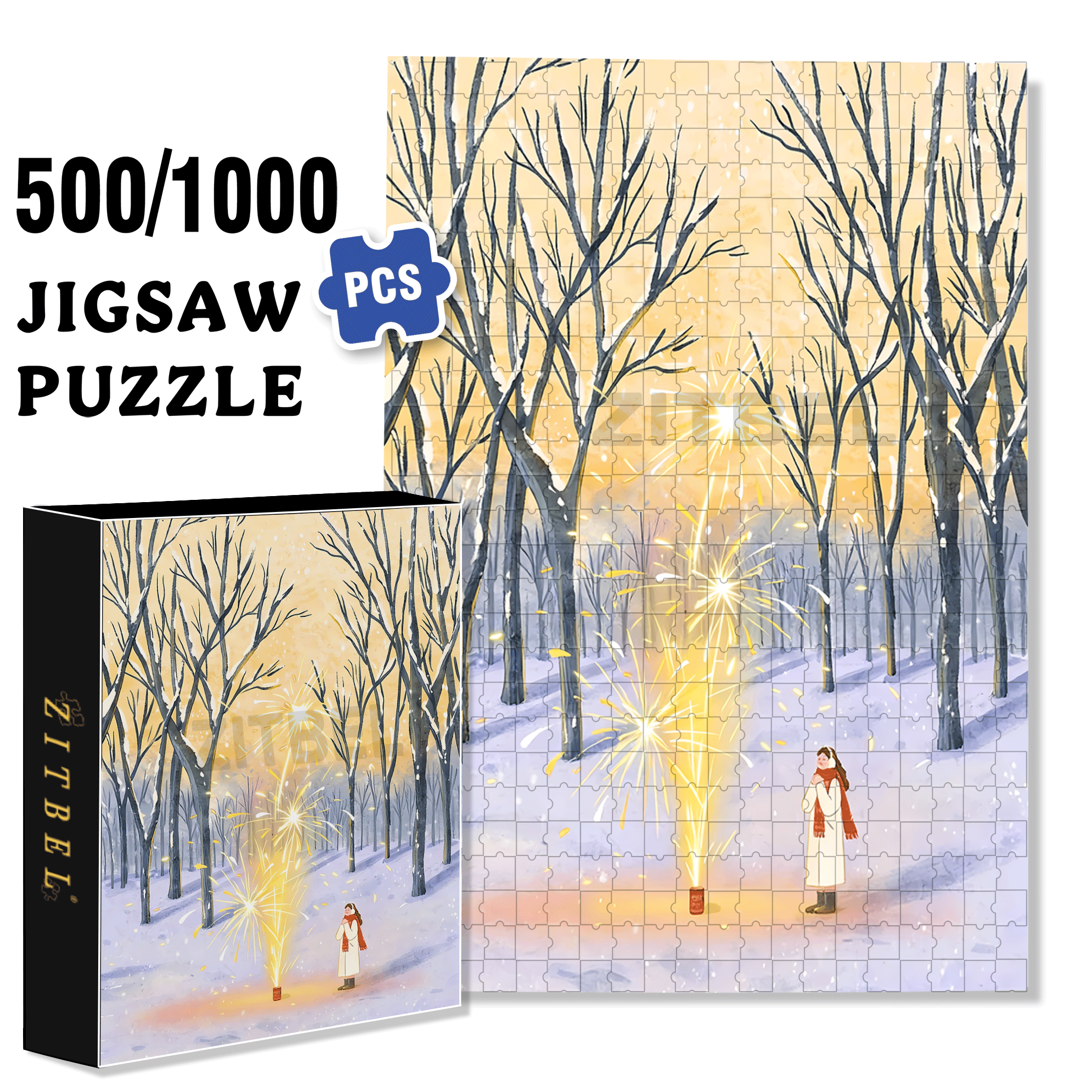 Let's Set Off Fireworks 500pcs/1000pcs Jigsaw Puzzle, Scratch-Resistant, Interactive Family Game & Brain-Boosting DIY Decor, Perfect for Halloween, Christmas & New Year Gifts, Family Puzzle Game