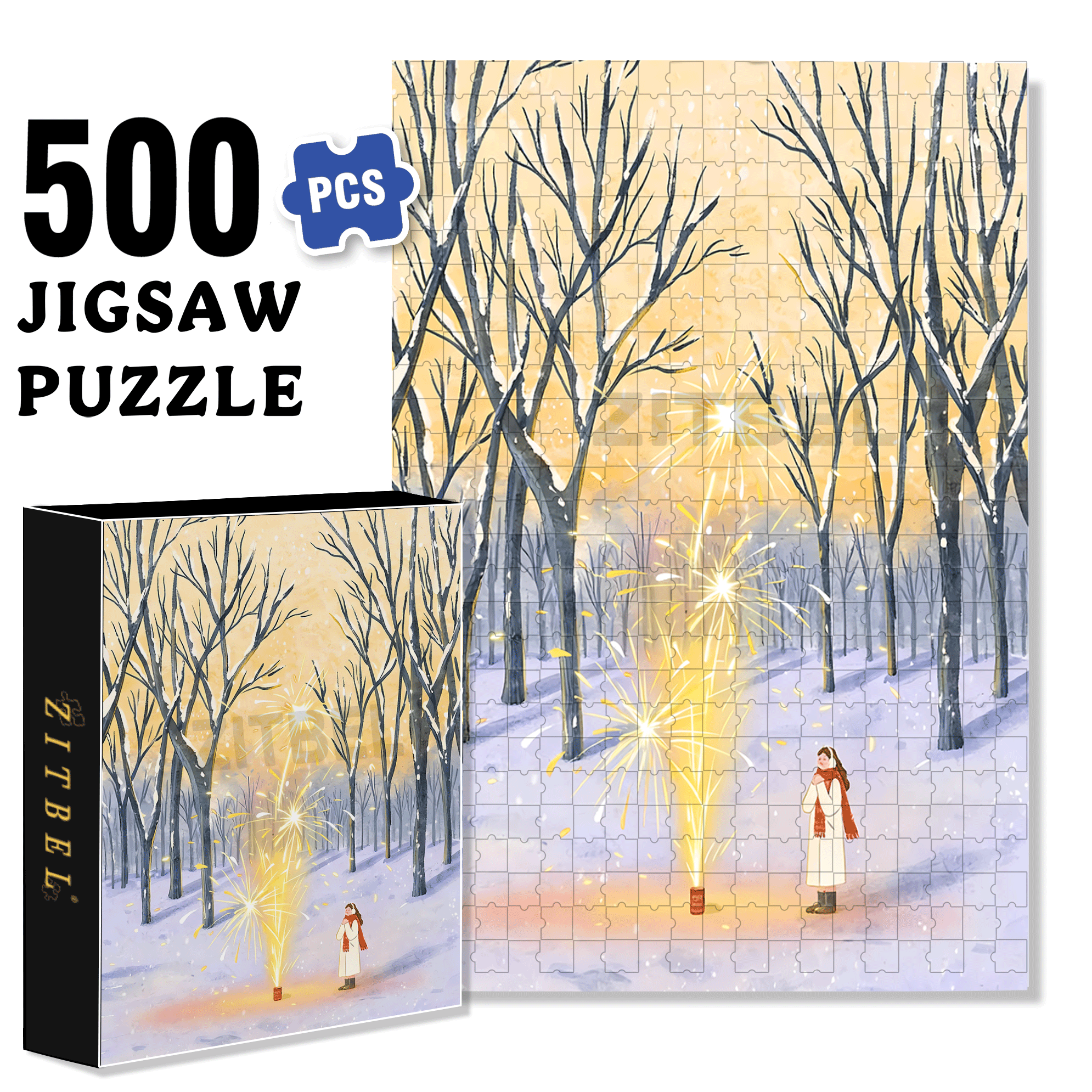 Let's Set Off Fireworks 500pcs/1000pcs Jigsaw Puzzle, Scratch-Resistant, Interactive Family Game & Brain-Boosting DIY Decor, Perfect for Halloween, Christmas & New Year Gifts, Family Puzzle Game