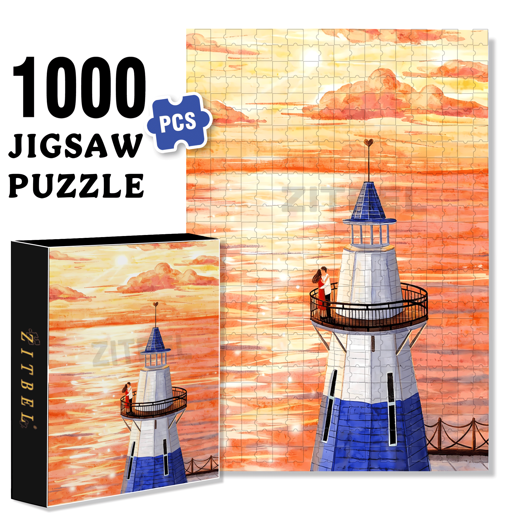 Lover Under The Sunset 500pcs/1000pcs Jigsaw Puzzle, Scratch-Resistant, Interactive Family Game & Brain-Boosting DIY Decor, Perfect for Halloween, Christmas & New Year Gifts, Family Puzzle Game