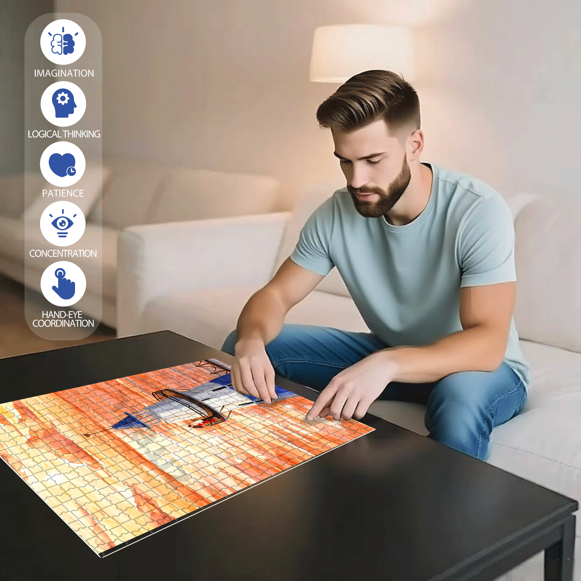 Lover Under The Sunset 500pcs/1000pcs Jigsaw Puzzle, Scratch-Resistant, Interactive Family Game & Brain-Boosting DIY Decor, Perfect for Halloween, Christmas & New Year Gifts, Family Puzzle Game
