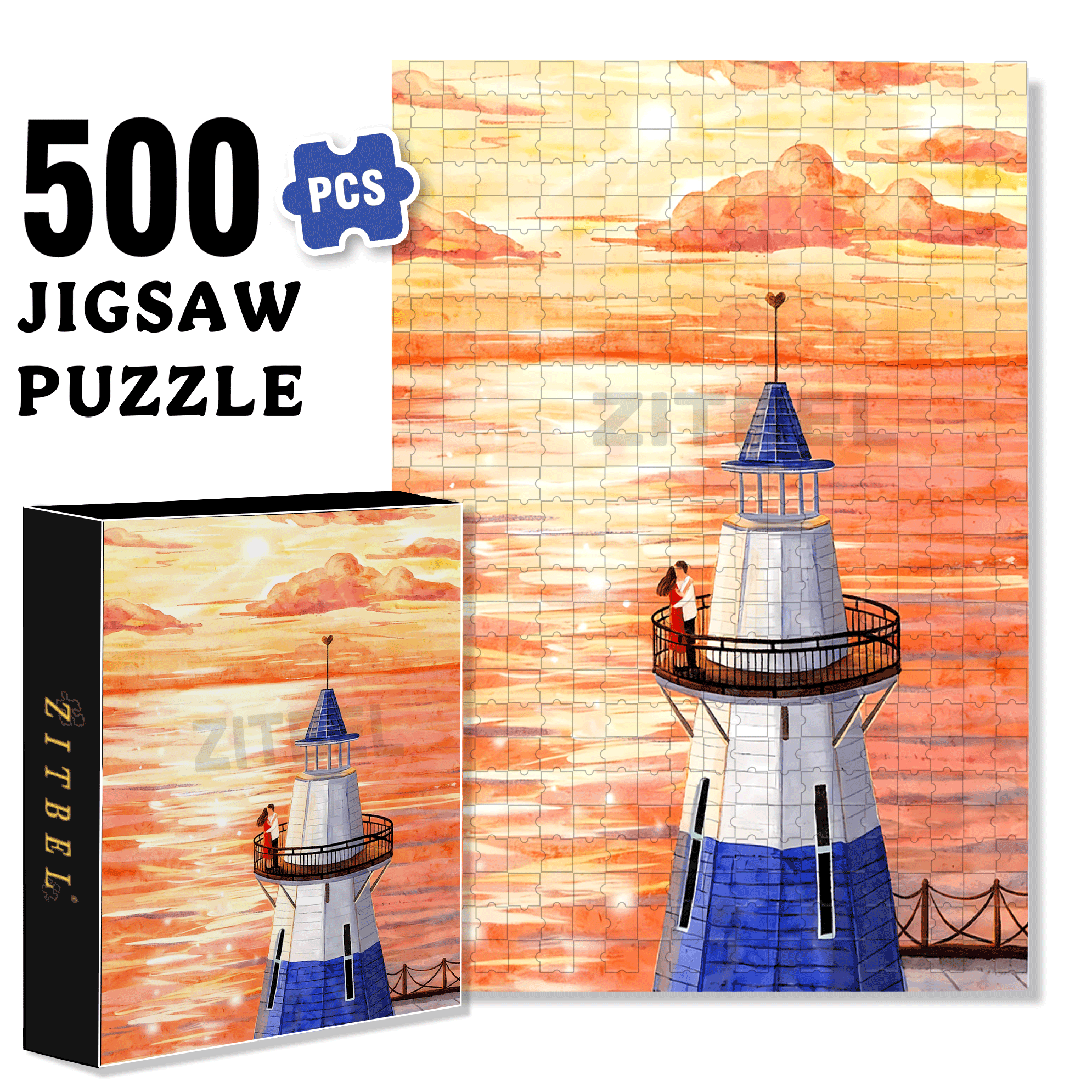 Lover Under The Sunset 500pcs/1000pcs Jigsaw Puzzle, Scratch-Resistant, Interactive Family Game & Brain-Boosting DIY Decor, Perfect for Halloween, Christmas & New Year Gifts, Family Puzzle Game