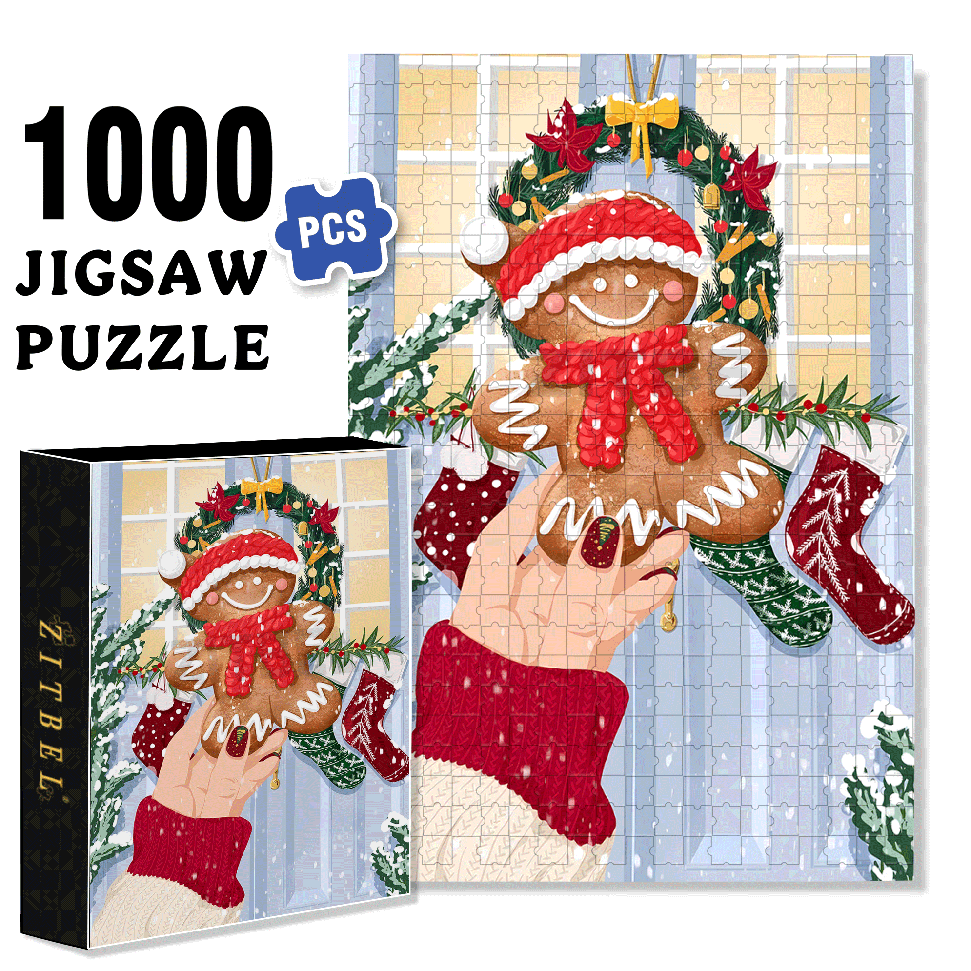 Lucky Gingerbread 500pcs/1000pcs Jigsaw Puzzle, Scratch-Resistant, Interactive Family Game & Brain-Boosting DIY Decor, Perfect for Halloween, Christmas & New Year Gifts, Family Puzzle Game