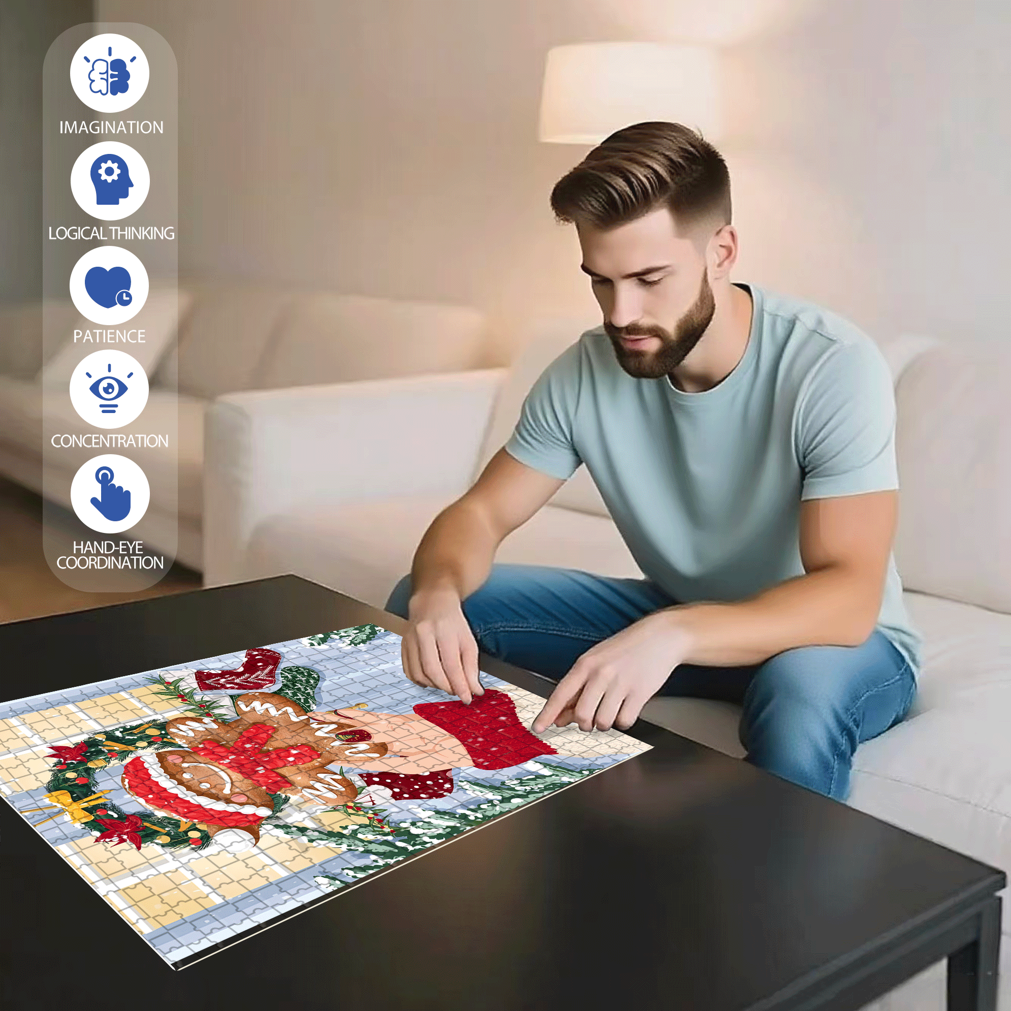 Lucky Gingerbread 500pcs/1000pcs Jigsaw Puzzle, Scratch-Resistant, Interactive Family Game & Brain-Boosting DIY Decor, Perfect for Halloween, Christmas & New Year Gifts, Family Puzzle Game