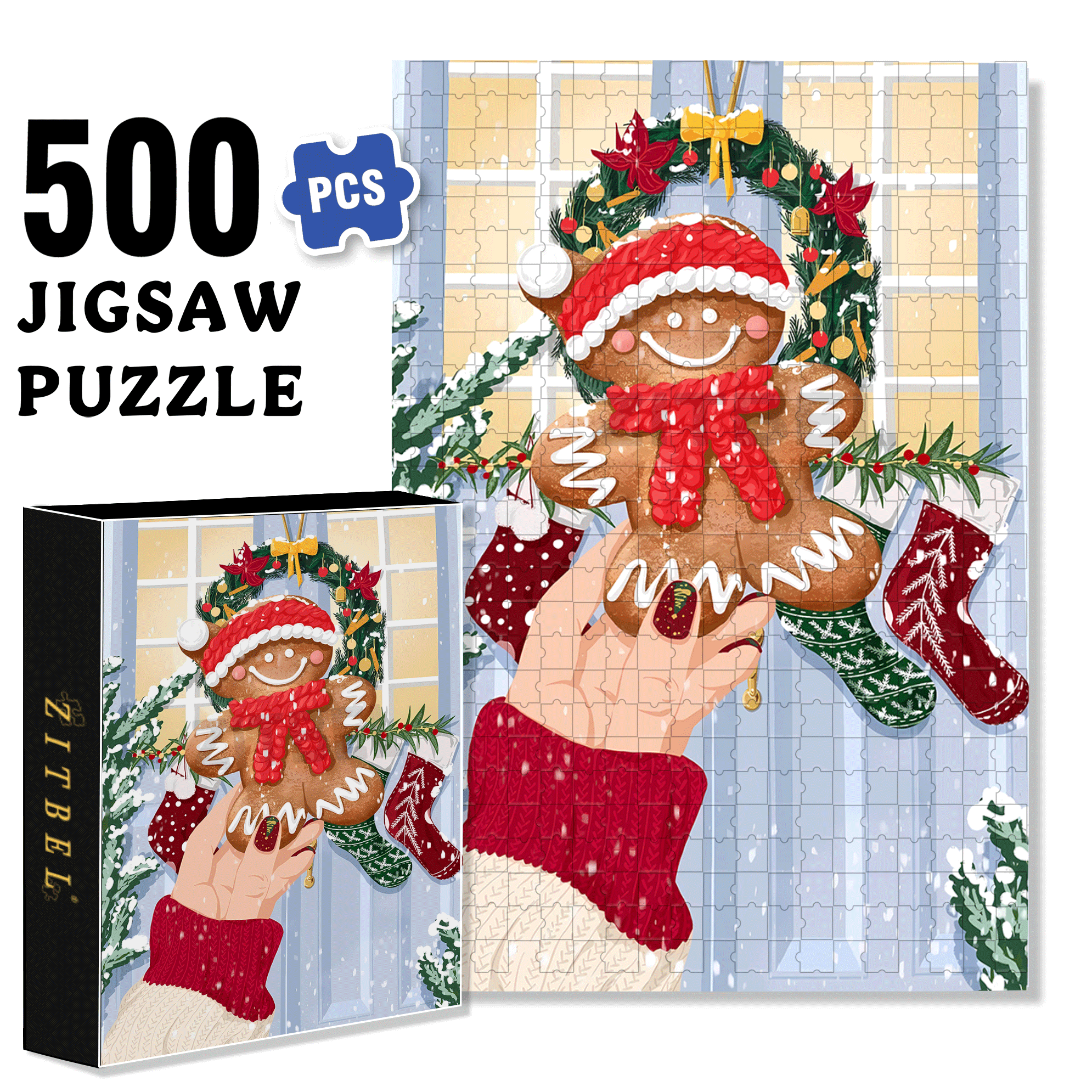 Lucky Gingerbread 500pcs/1000pcs Jigsaw Puzzle, Scratch-Resistant, Interactive Family Game & Brain-Boosting DIY Decor, Perfect for Halloween, Christmas & New Year Gifts, Family Puzzle Game