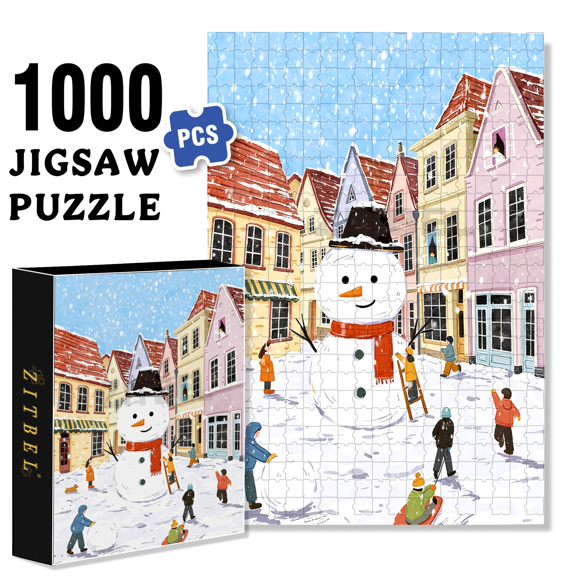 Make A Big Snowman 500pcs/1000pcs Jigsaw Puzzle, Scratch-Resistant, Interactive Family Game & Brain-Boosting DIY Decor, Perfect for Halloween, Christmas & New Year Gifts, Family Puzzle Game