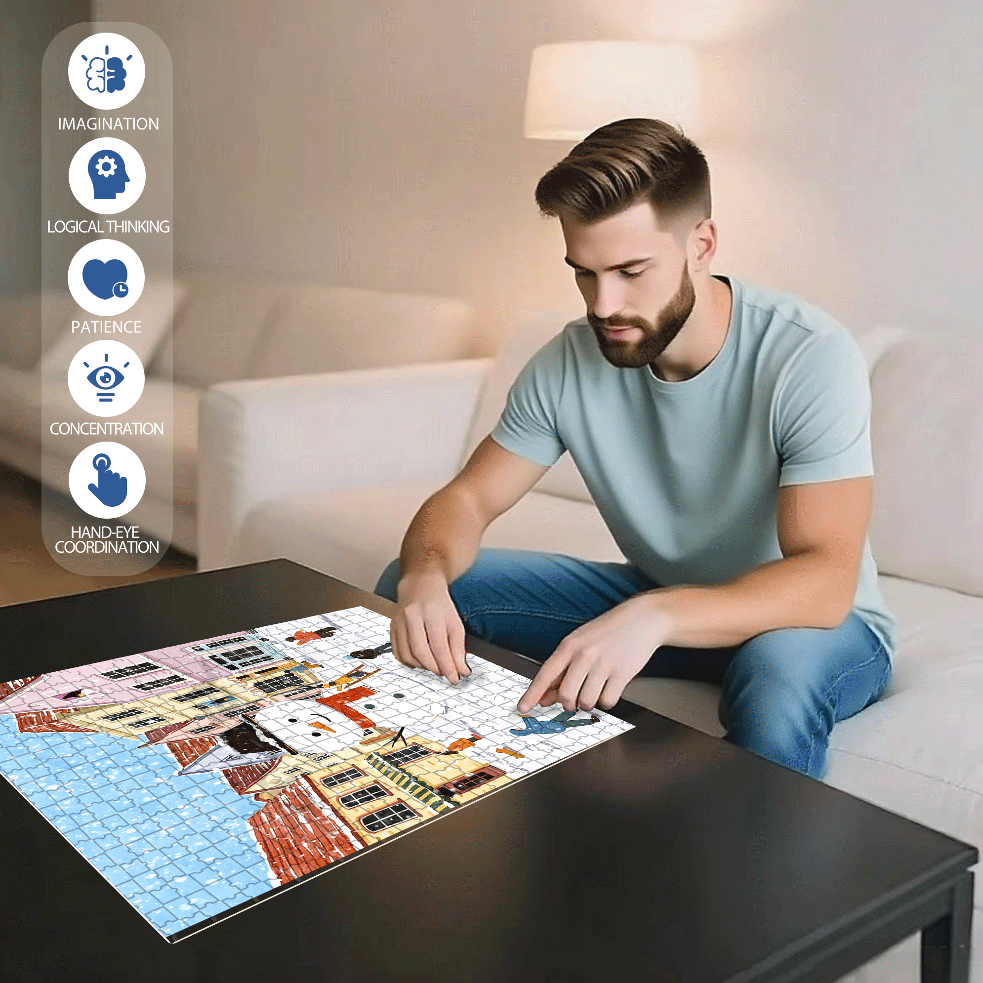 Make A Big Snowman 500pcs/1000pcs Jigsaw Puzzle, Scratch-Resistant, Interactive Family Game & Brain-Boosting DIY Decor, Perfect for Halloween, Christmas & New Year Gifts, Family Puzzle Game