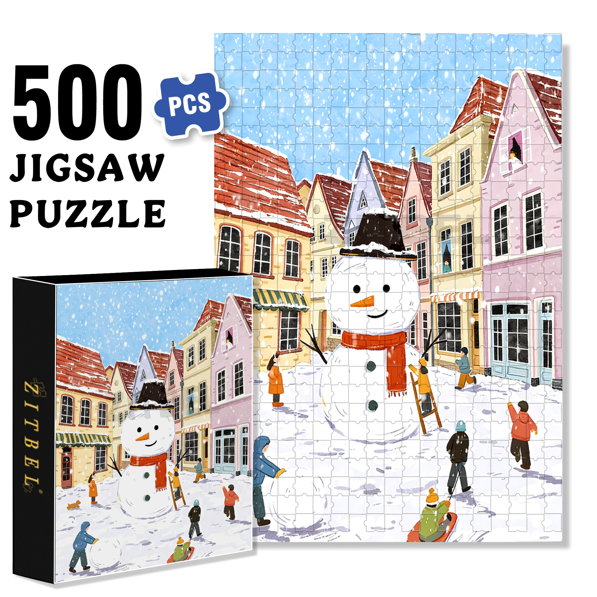 Make A Big Snowman 500pcs/1000pcs Jigsaw Puzzle, Scratch-Resistant, Interactive Family Game & Brain-Boosting DIY Decor, Perfect for Halloween, Christmas & New Year Gifts, Family Puzzle Game