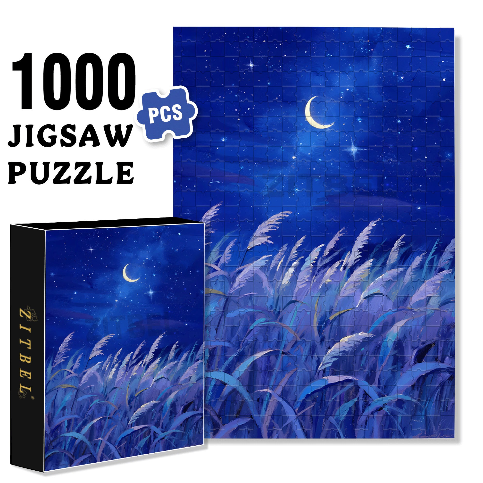 Moonlit Reed-Covered Shore 500pcs/1000pcs Jigsaw Puzzle, Scratch-Resistant, Interactive Family Game & Brain-Boosting DIY Decor, Perfect for Halloween, Christmas & New Year Gifts, Family Puzzle Game