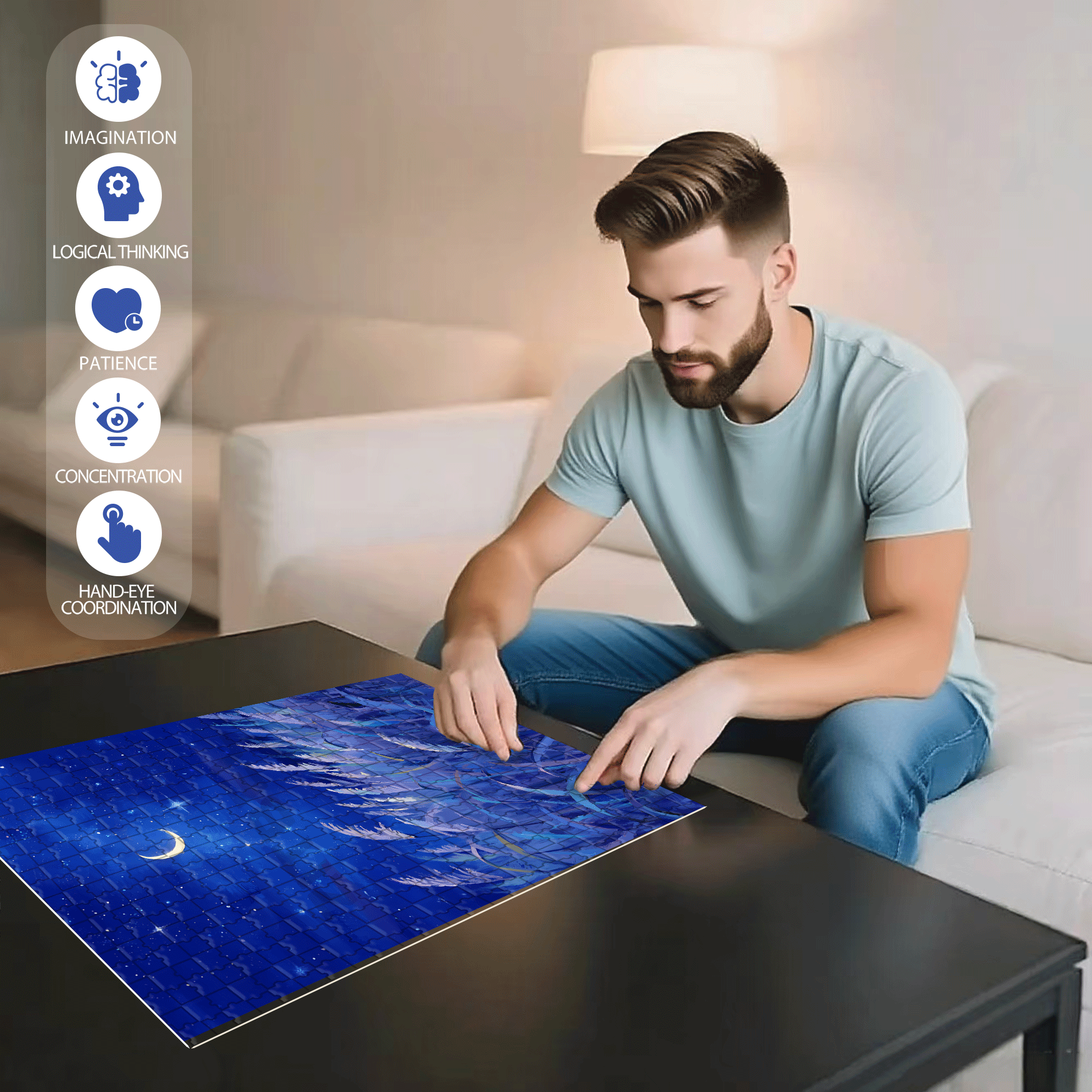 Moonlit Reed-Covered Shore 500pcs/1000pcs Jigsaw Puzzle, Scratch-Resistant, Interactive Family Game & Brain-Boosting DIY Decor, Perfect for Halloween, Christmas & New Year Gifts, Family Puzzle Game