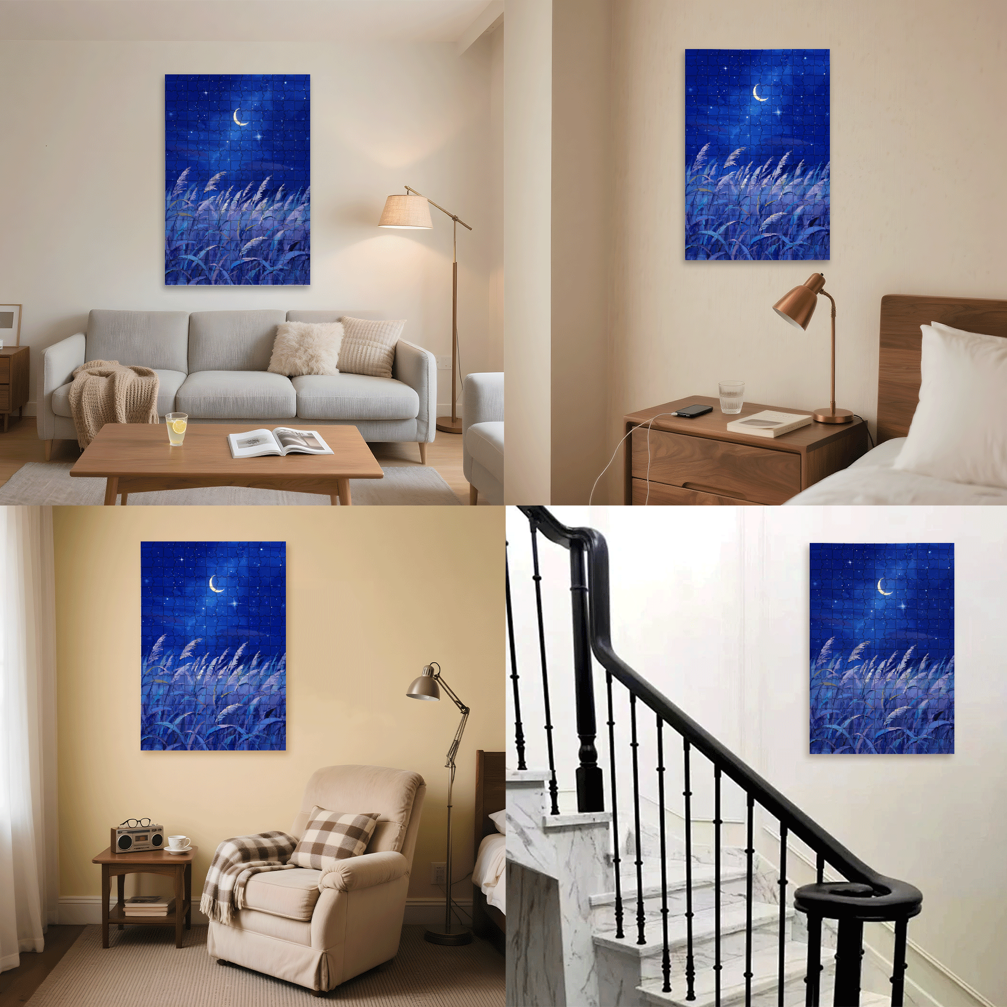 Moonlit Reed-Covered Shore 500pcs/1000pcs Jigsaw Puzzle, Scratch-Resistant, Interactive Family Game & Brain-Boosting DIY Decor, Perfect for Halloween, Christmas & New Year Gifts, Family Puzzle Game