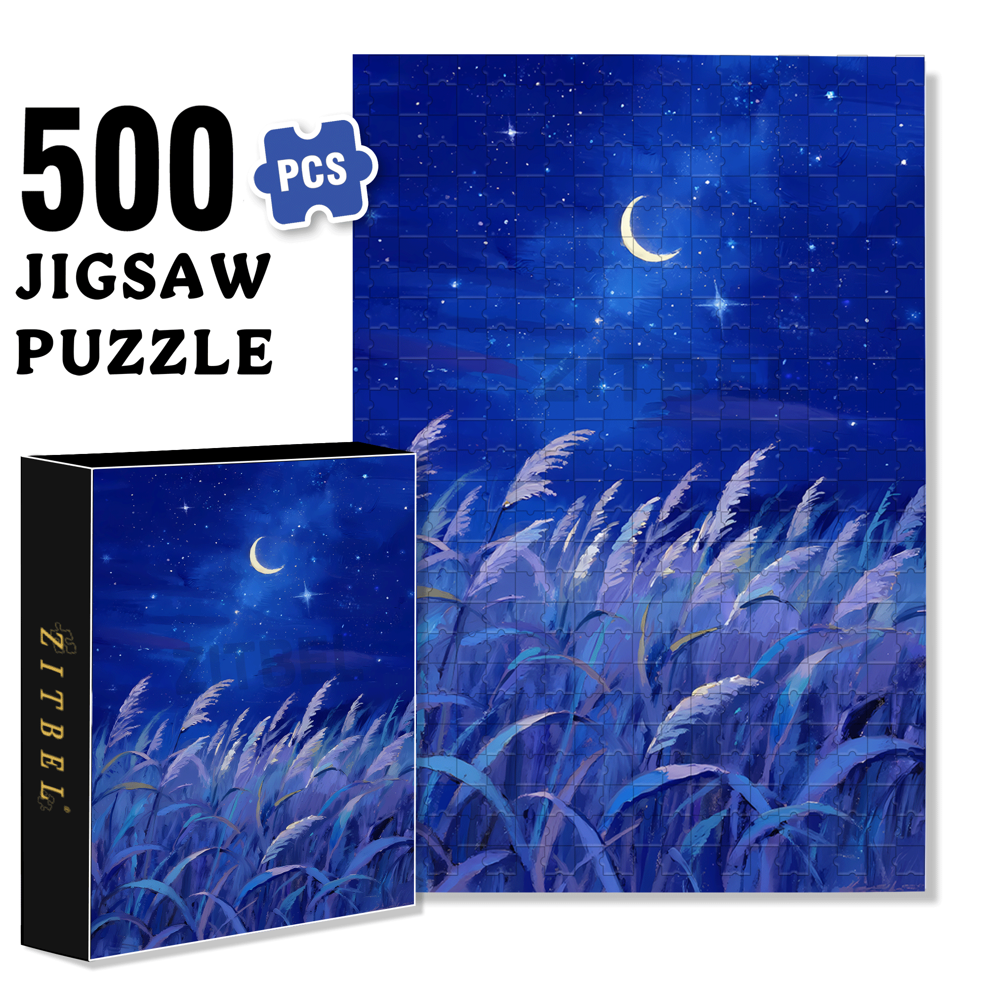 Moonlit Reed-Covered Shore 500pcs/1000pcs Jigsaw Puzzle, Scratch-Resistant, Interactive Family Game & Brain-Boosting DIY Decor, Perfect for Halloween, Christmas & New Year Gifts, Family Puzzle Game