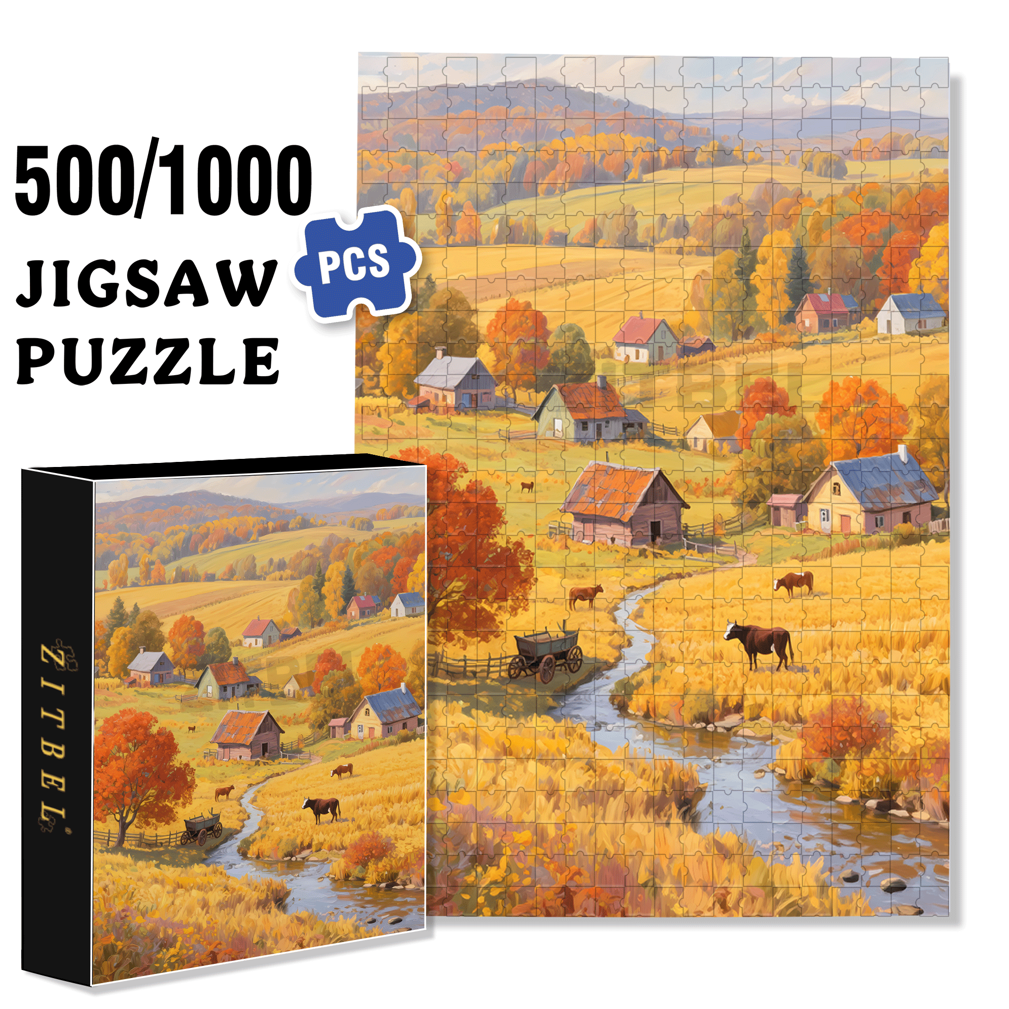 Muniu Valley 500pcs/1000pcs Jigsaw Puzzle, Scratch-Resistant, Interactive Family Game & Brain-Boosting DIY Decor, Perfect for Halloween, Christmas & New Year Gifts, Family Puzzle Game