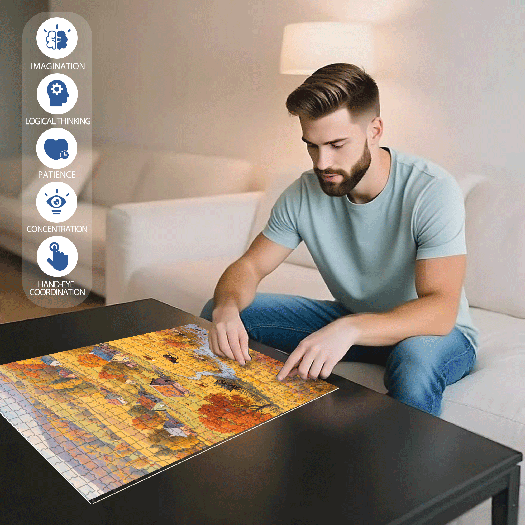 Muniu Valley 500pcs/1000pcs Jigsaw Puzzle, Scratch-Resistant, Interactive Family Game & Brain-Boosting DIY Decor, Perfect for Halloween, Christmas & New Year Gifts, Family Puzzle Game