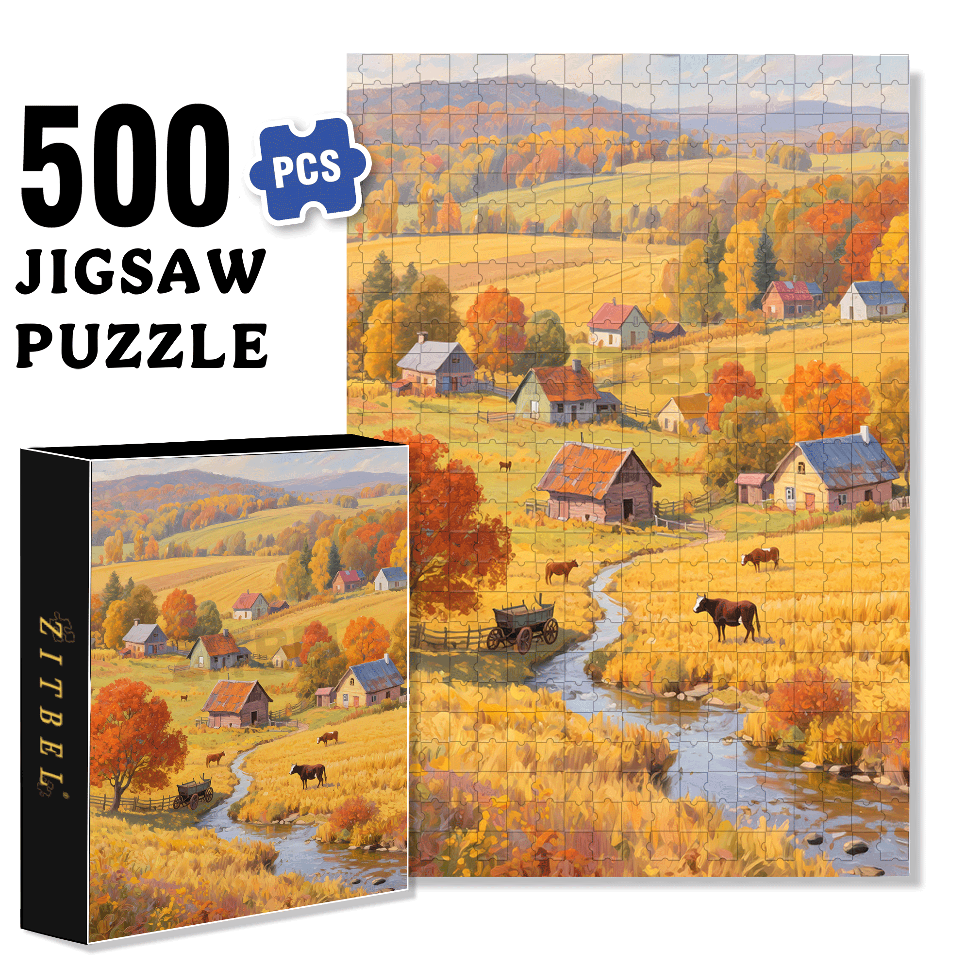 Muniu Valley 500pcs/1000pcs Jigsaw Puzzle, Scratch-Resistant, Interactive Family Game & Brain-Boosting DIY Decor, Perfect for Halloween, Christmas & New Year Gifts, Family Puzzle Game