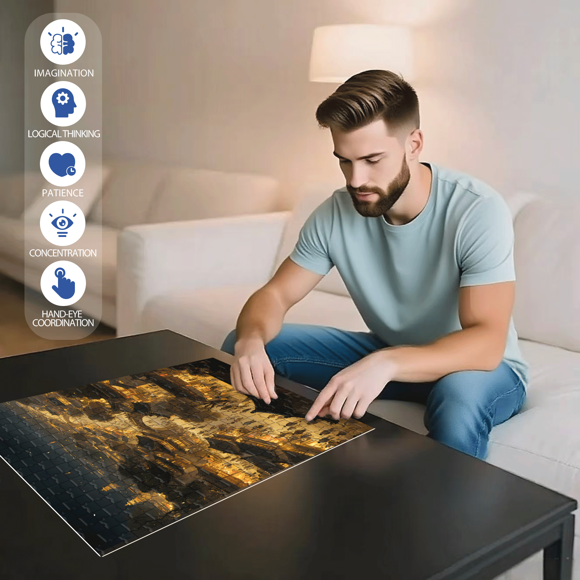 Night View Of The Ancient City 500pcs/1000pcs Jigsaw Puzzle, Scratch-Resistant, Interactive Family Game & Brain-Boosting DIY Decor, Perfect for Halloween, Christmas & New Year Gifts, Family Puzzle Game