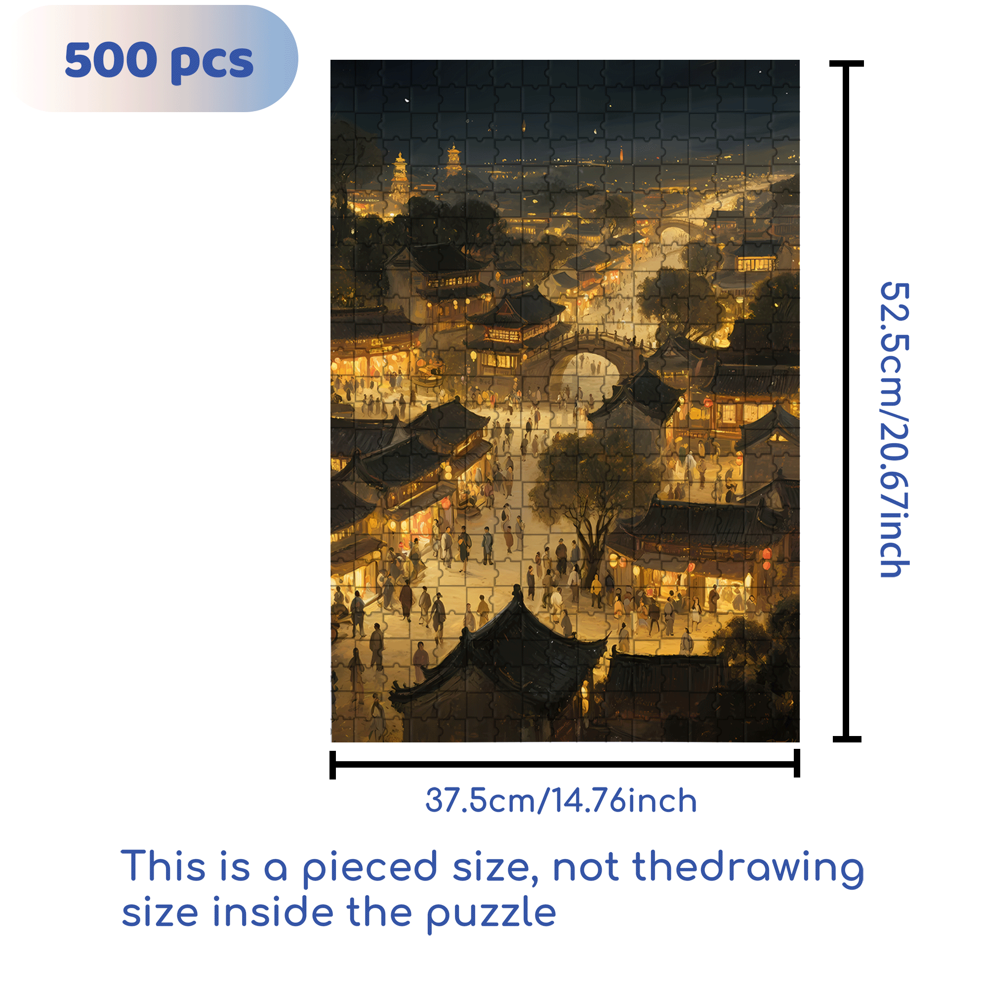 Night View Of The Ancient City 500pcs/1000pcs Jigsaw Puzzle, Scratch-Resistant, Interactive Family Game & Brain-Boosting DIY Decor, Perfect for Halloween, Christmas & New Year Gifts, Family Puzzle Game