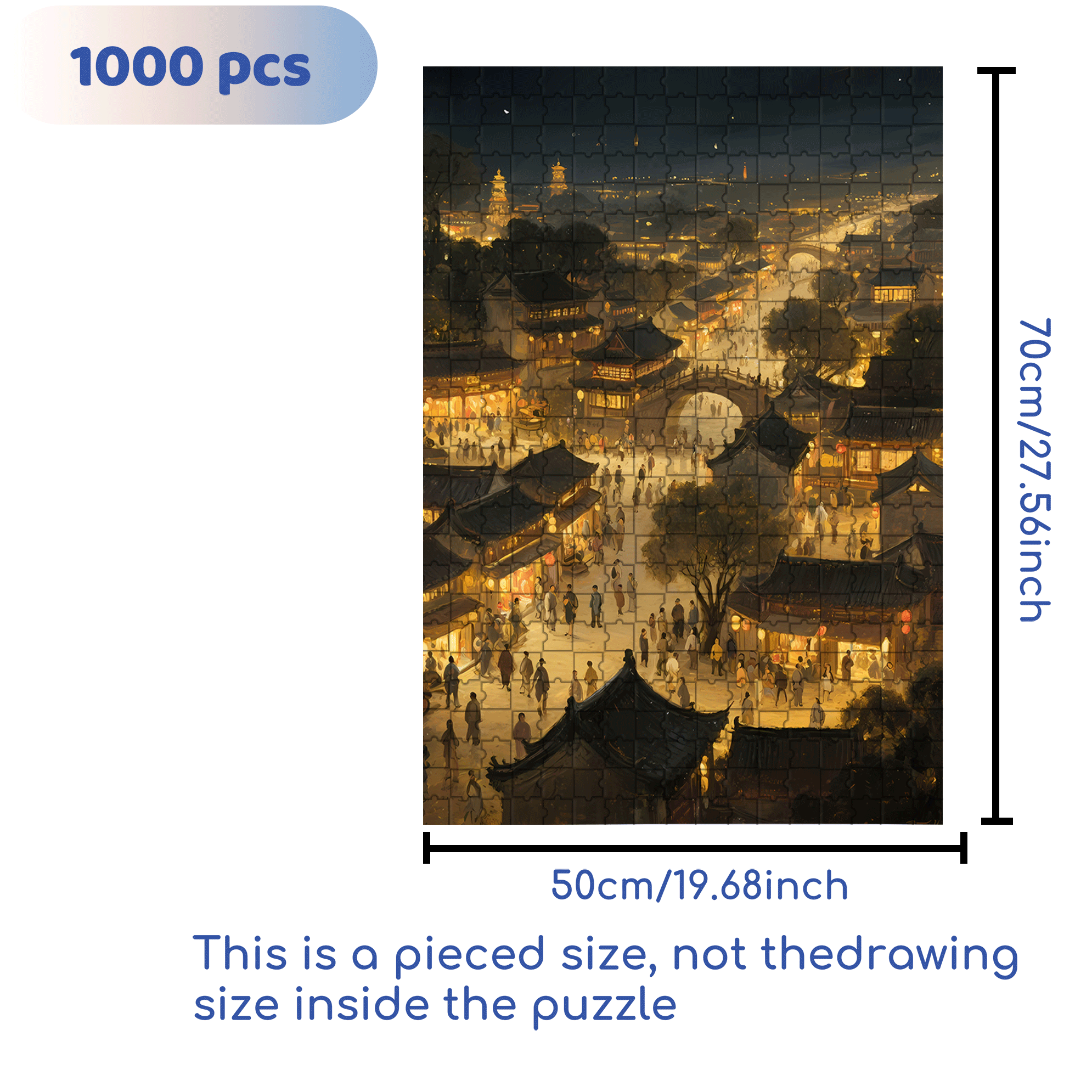 Night View Of The Ancient City 500pcs/1000pcs Jigsaw Puzzle, Scratch-Resistant, Interactive Family Game & Brain-Boosting DIY Decor, Perfect for Halloween, Christmas & New Year Gifts, Family Puzzle Game