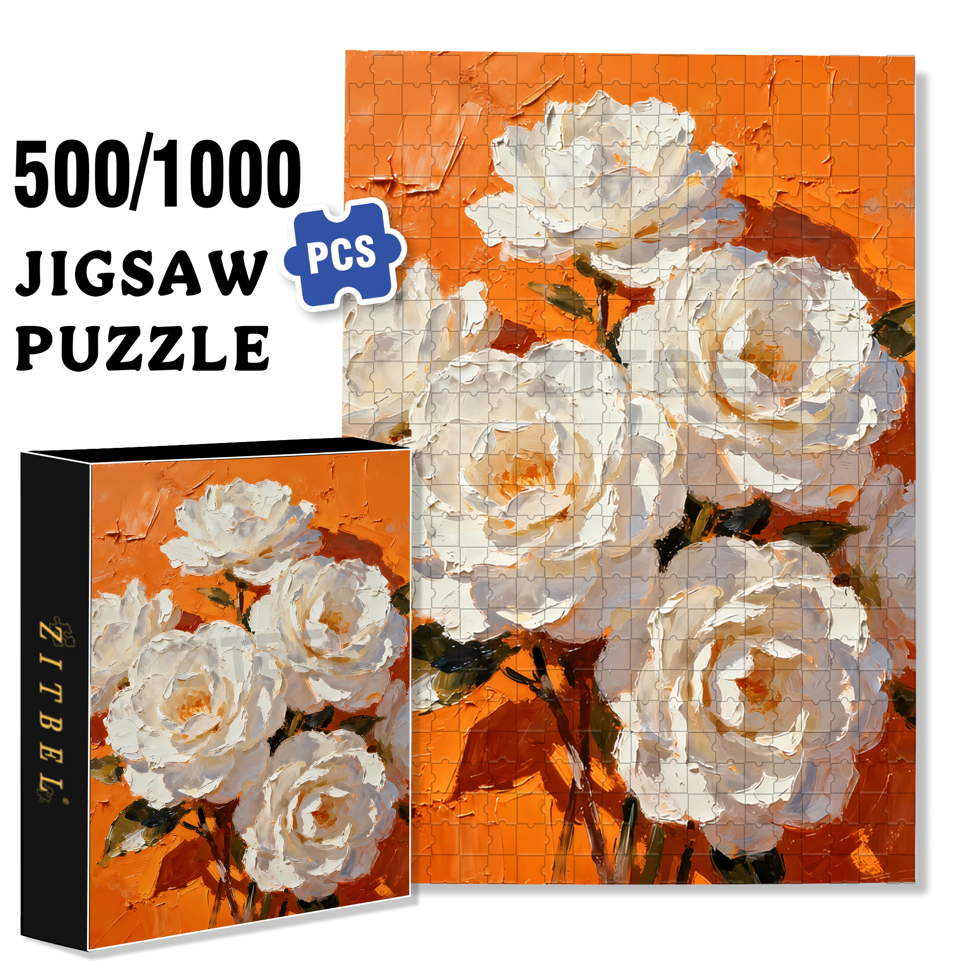 Oil Painting Style Flowers 500pcs/1000pcs Jigsaw Puzzle, Scratch-Resistant, Interactive Family Game & Brain-Boosting DIY Decor, Perfect for Halloween, Christmas & New Year Gifts, Family Puzzle Game