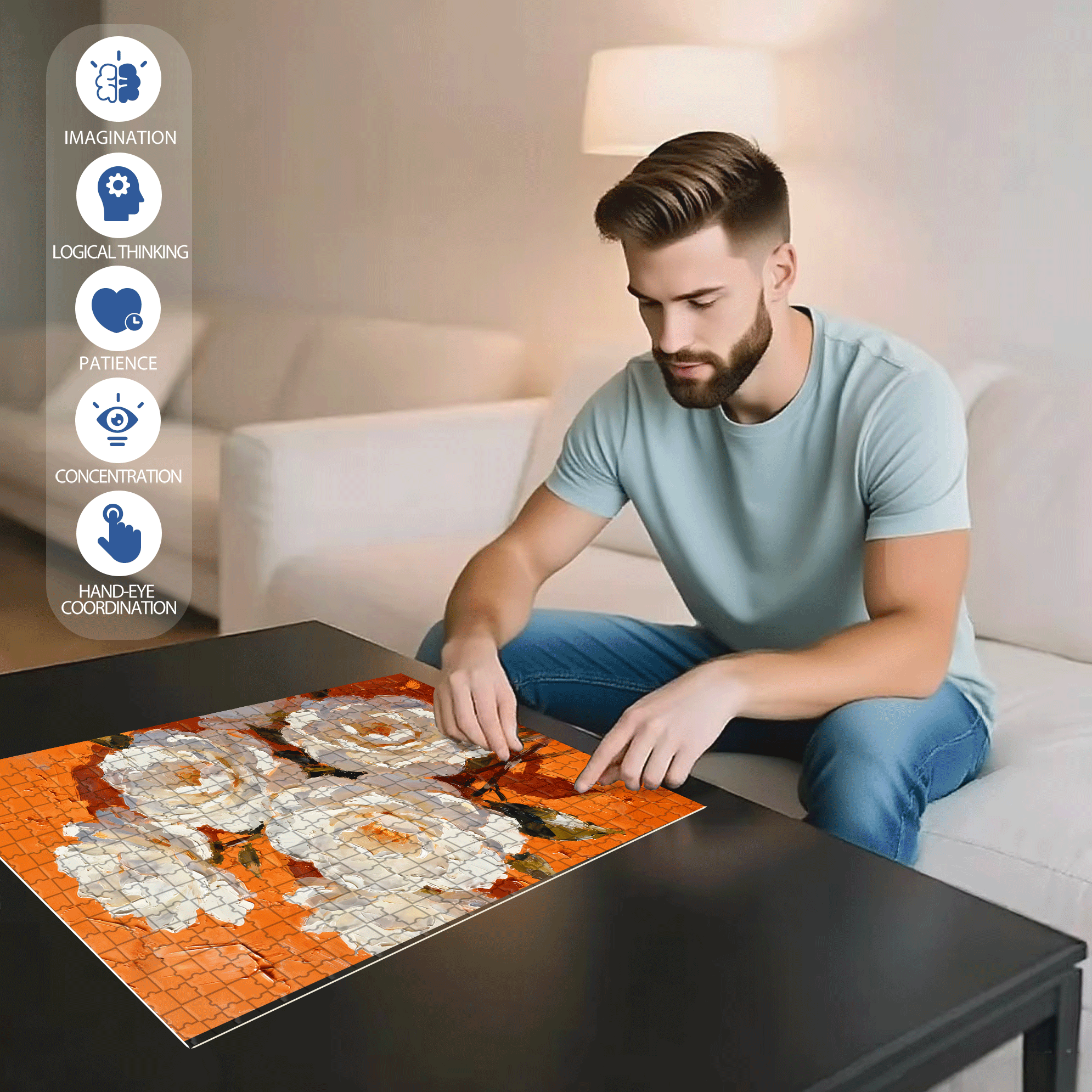 Oil Painting Style Flowers 500pcs/1000pcs Jigsaw Puzzle, Scratch-Resistant, Interactive Family Game & Brain-Boosting DIY Decor, Perfect for Halloween, Christmas & New Year Gifts, Family Puzzle Game