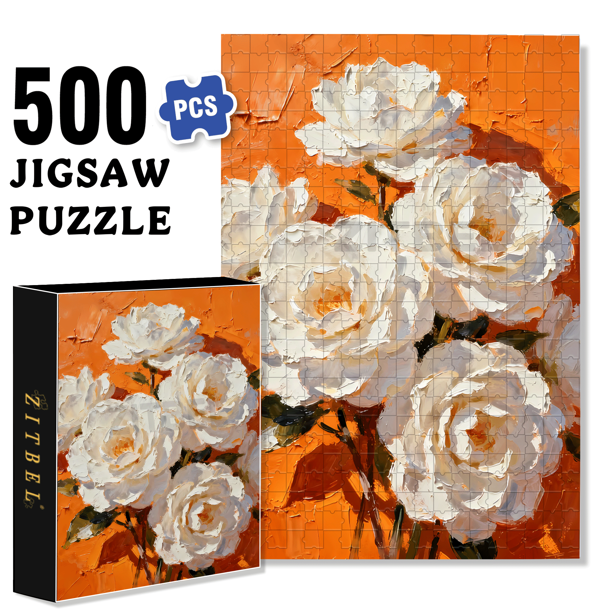 Oil Painting Style Flowers 500pcs/1000pcs Jigsaw Puzzle, Scratch-Resistant, Interactive Family Game & Brain-Boosting DIY Decor, Perfect for Halloween, Christmas & New Year Gifts, Family Puzzle Game