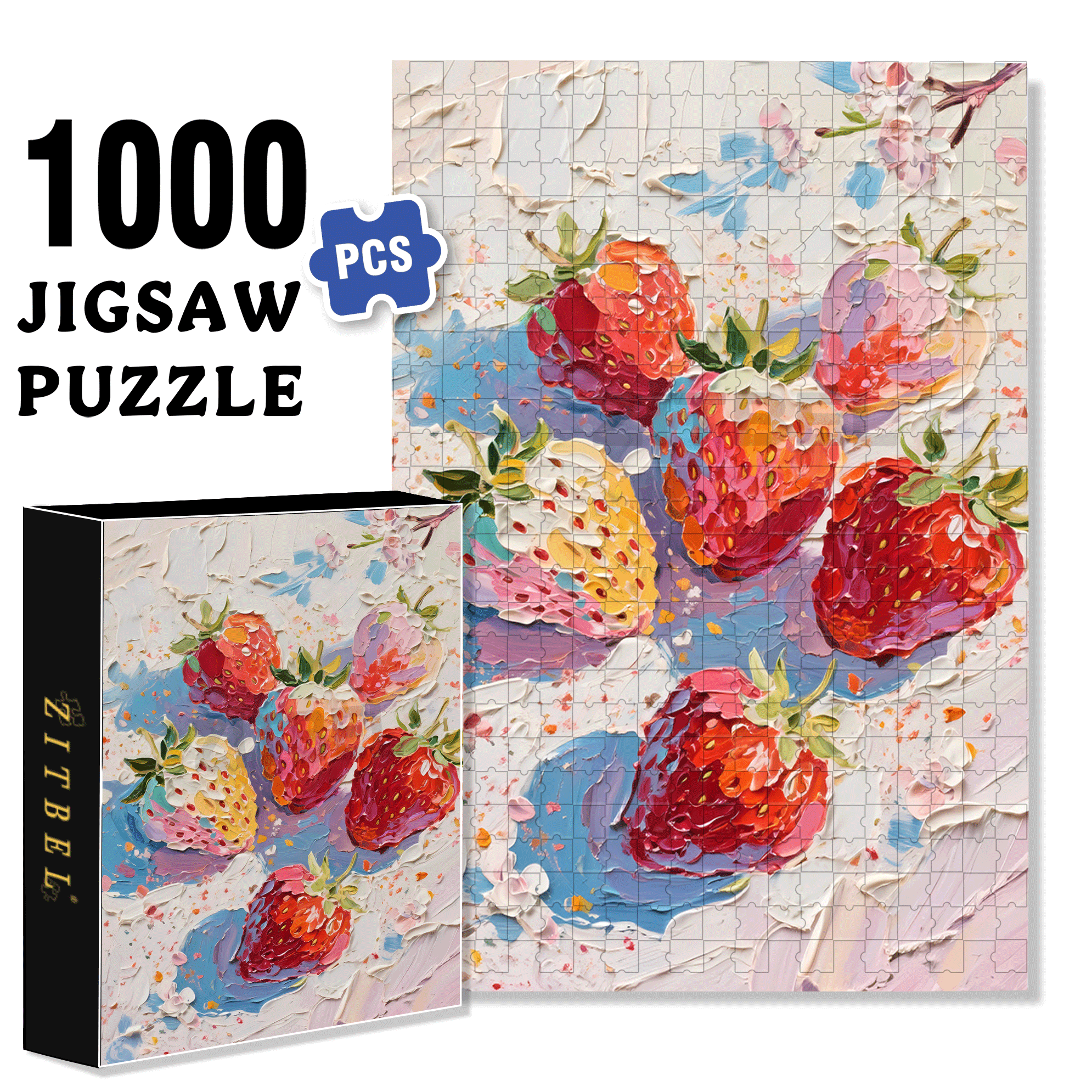 Oil Painting Style Strawberries 500pcs/1000pcs Jigsaw Puzzle, Scratch-Resistant, Interactive Family Game & Brain-Boosting DIY Decor, Perfect for Halloween, Christmas & New Year Gifts, Family Puzzle Game