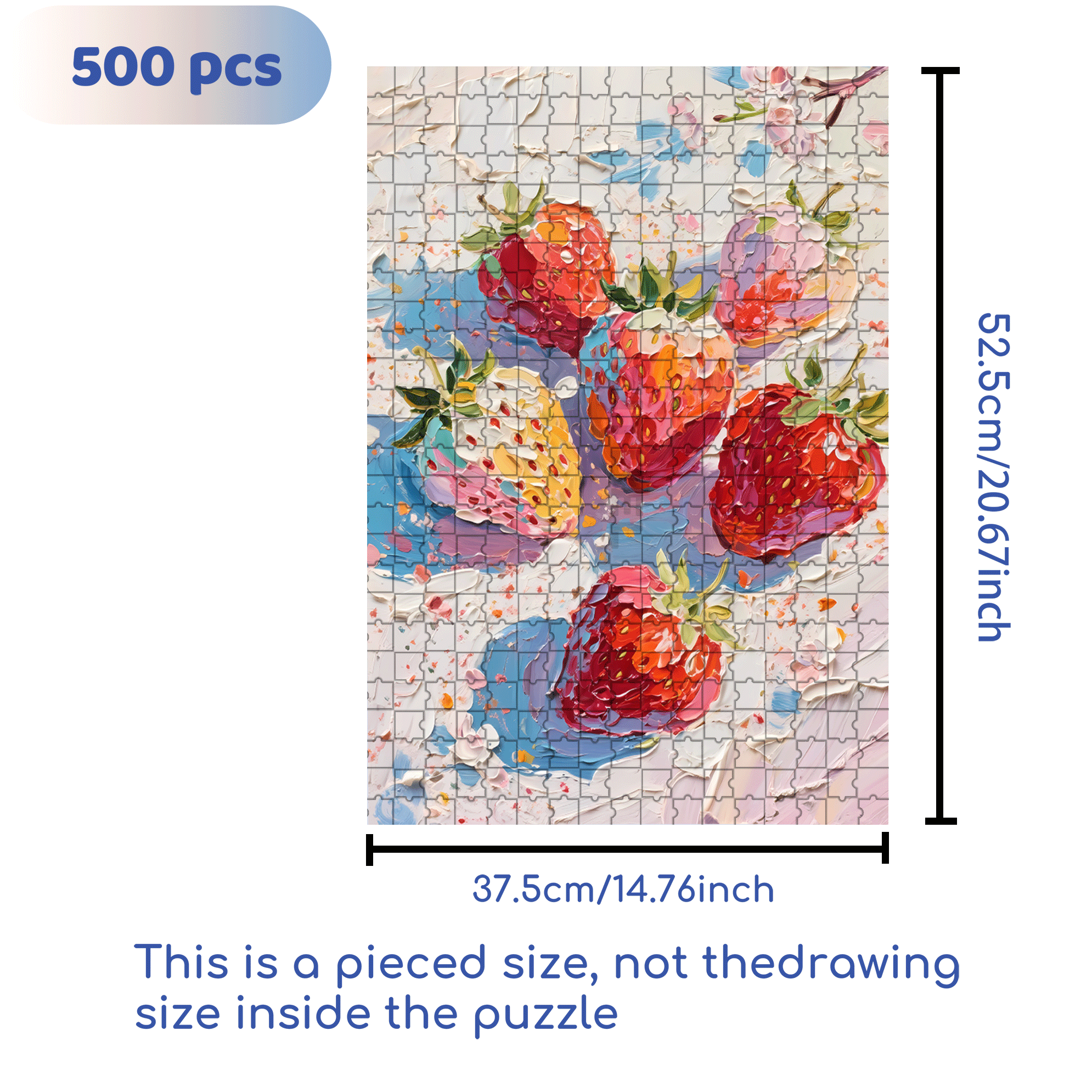Oil Painting Style Strawberries 500pcs/1000pcs Jigsaw Puzzle, Scratch-Resistant, Interactive Family Game & Brain-Boosting DIY Decor, Perfect for Halloween, Christmas & New Year Gifts, Family Puzzle Game