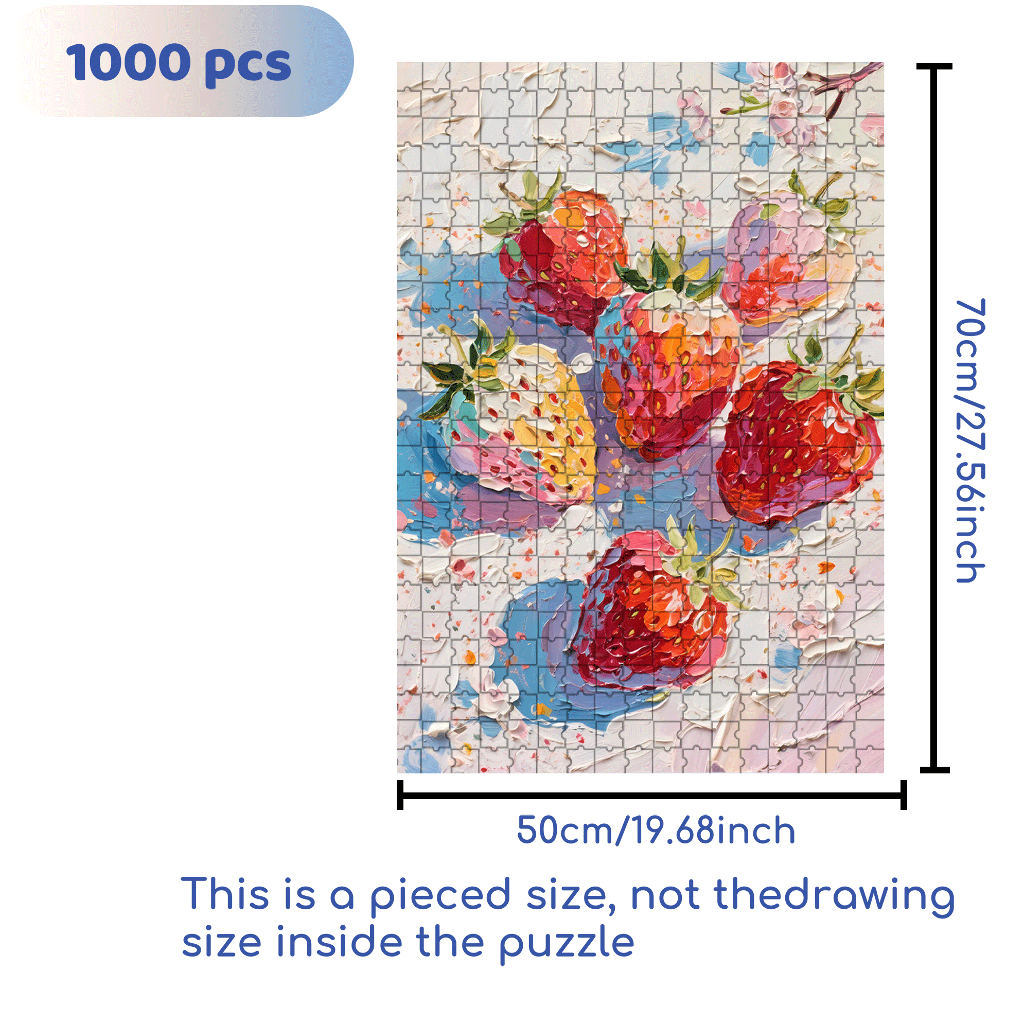 Oil Painting Style Strawberries 500pcs/1000pcs Jigsaw Puzzle, Scratch-Resistant, Interactive Family Game & Brain-Boosting DIY Decor, Perfect for Halloween, Christmas & New Year Gifts, Family Puzzle Game