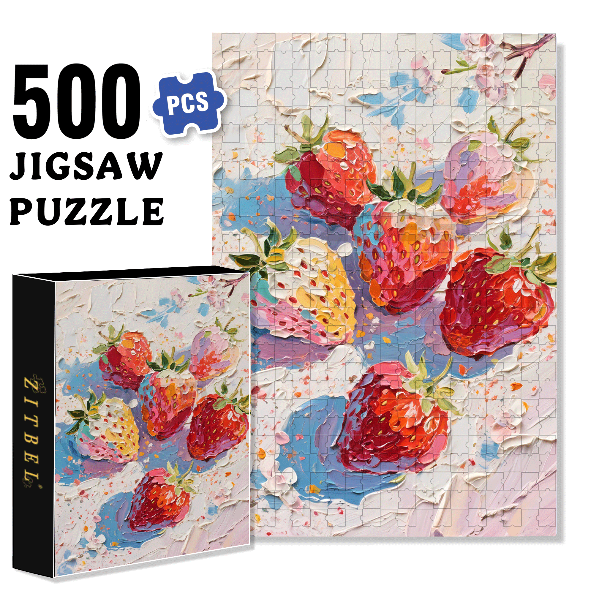 Oil Painting Style Strawberries 500pcs/1000pcs Jigsaw Puzzle, Scratch-Resistant, Interactive Family Game & Brain-Boosting DIY Decor, Perfect for Halloween, Christmas & New Year Gifts, Family Puzzle Game