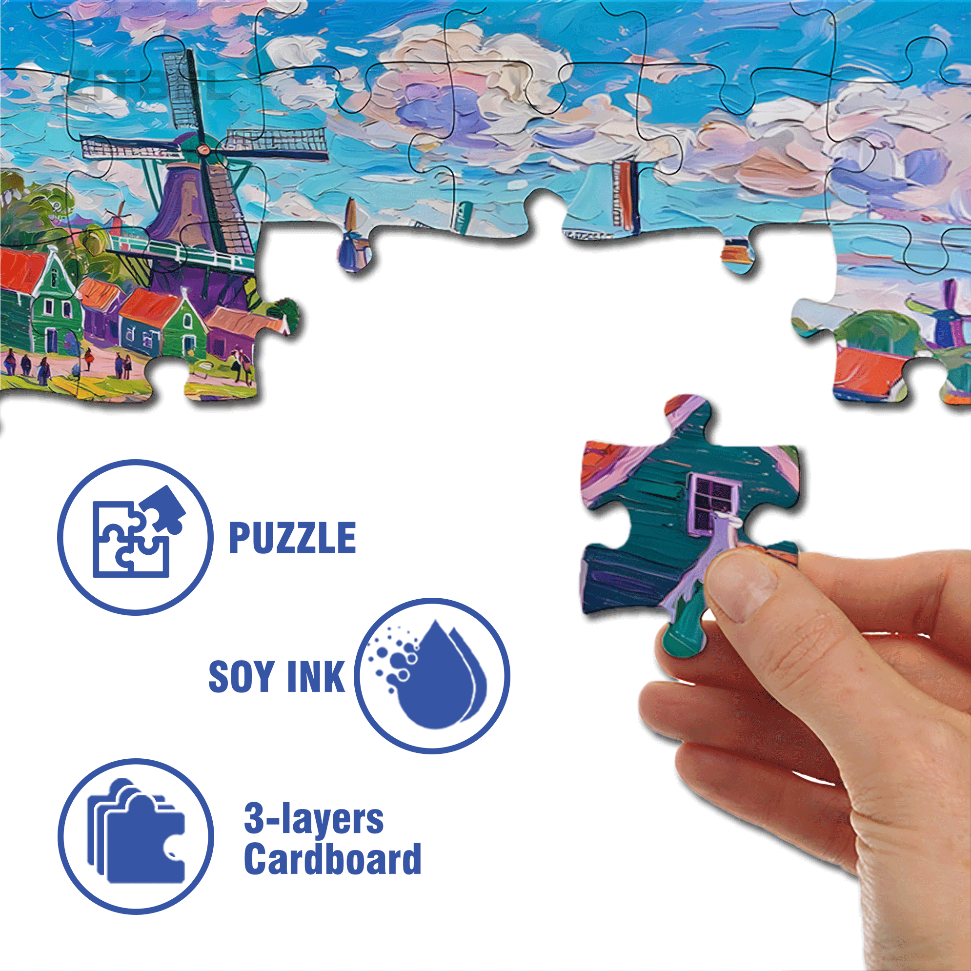 Oil Painting Style Windmill 500pcs/1000pcs Jigsaw Puzzle, Scratch-Resistant, Interactive Family Game & Brain-Boosting DIY Decor, Perfect for Halloween, Christmas & New Year Gifts, Family Puzzle Game