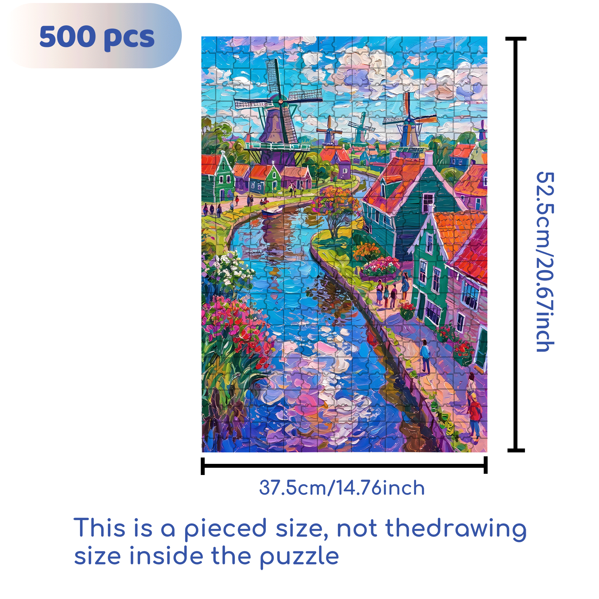 Oil Painting Style Windmill 500pcs/1000pcs Jigsaw Puzzle, Scratch-Resistant, Interactive Family Game & Brain-Boosting DIY Decor, Perfect for Halloween, Christmas & New Year Gifts, Family Puzzle Game