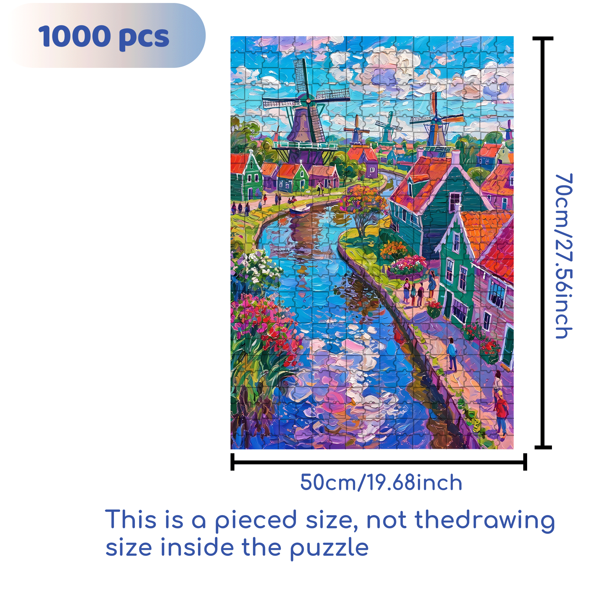 Oil Painting Style Windmill 500pcs/1000pcs Jigsaw Puzzle, Scratch-Resistant, Interactive Family Game & Brain-Boosting DIY Decor, Perfect for Halloween, Christmas & New Year Gifts, Family Puzzle Game
