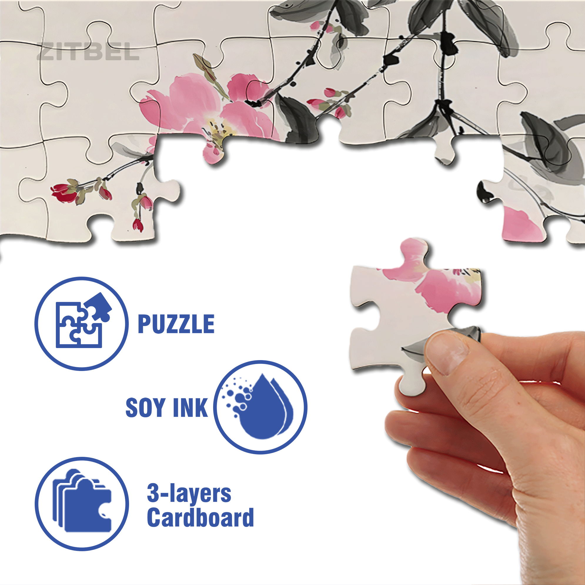 Peach blossoms & Tea 500pcs/1000pcs Jigsaw Puzzle, Scratch-Resistant, Interactive Family Game & Brain-Boosting DIY Decor, Perfect for Halloween, Christmas & New Year Gifts, Family Puzzle Game