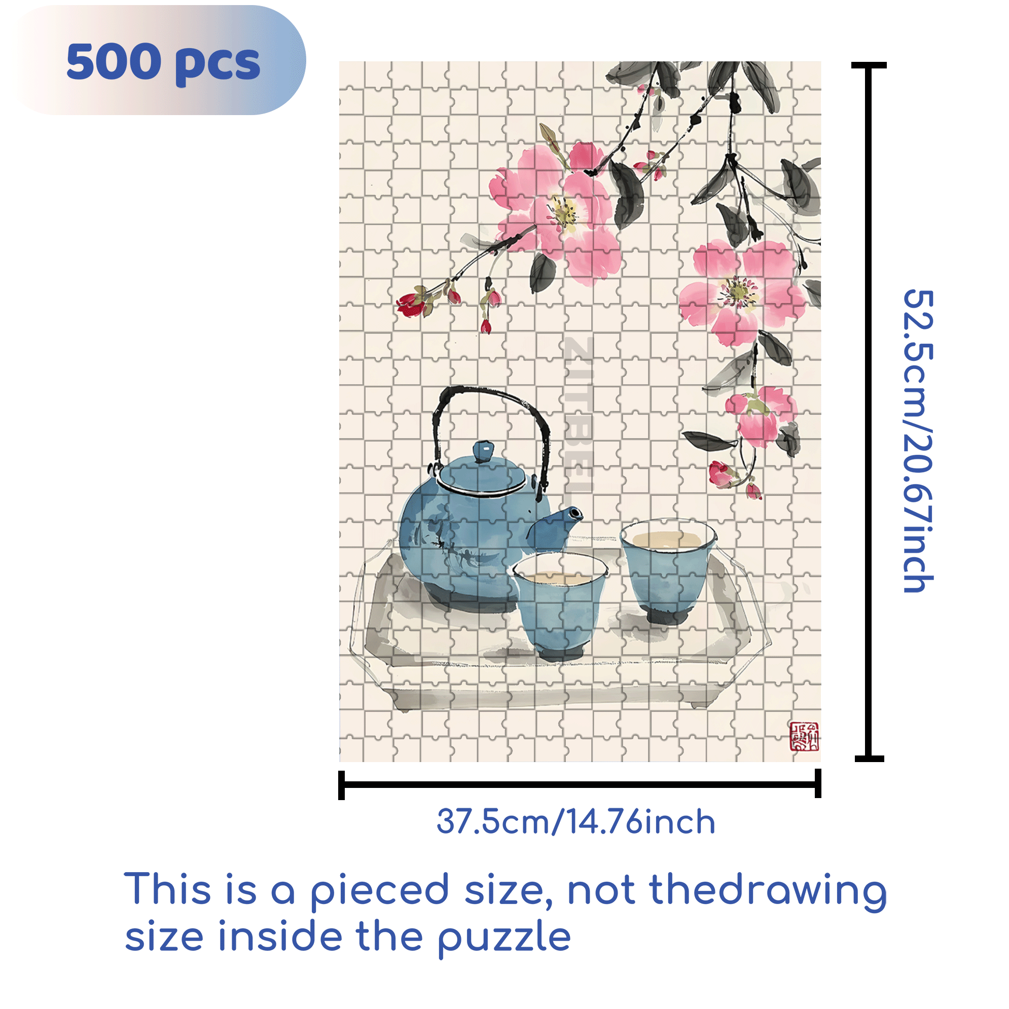 Peach blossoms & Tea 500pcs/1000pcs Jigsaw Puzzle, Scratch-Resistant, Interactive Family Game & Brain-Boosting DIY Decor, Perfect for Halloween, Christmas & New Year Gifts, Family Puzzle Game