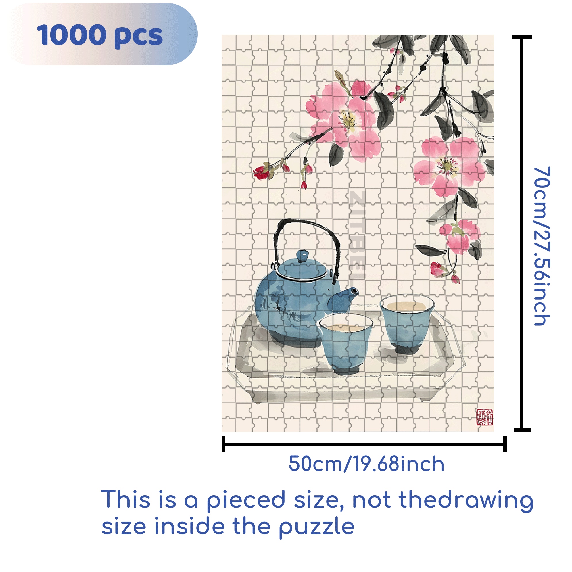 Peach blossoms & Tea 500pcs/1000pcs Jigsaw Puzzle, Scratch-Resistant, Interactive Family Game & Brain-Boosting DIY Decor, Perfect for Halloween, Christmas & New Year Gifts, Family Puzzle Game