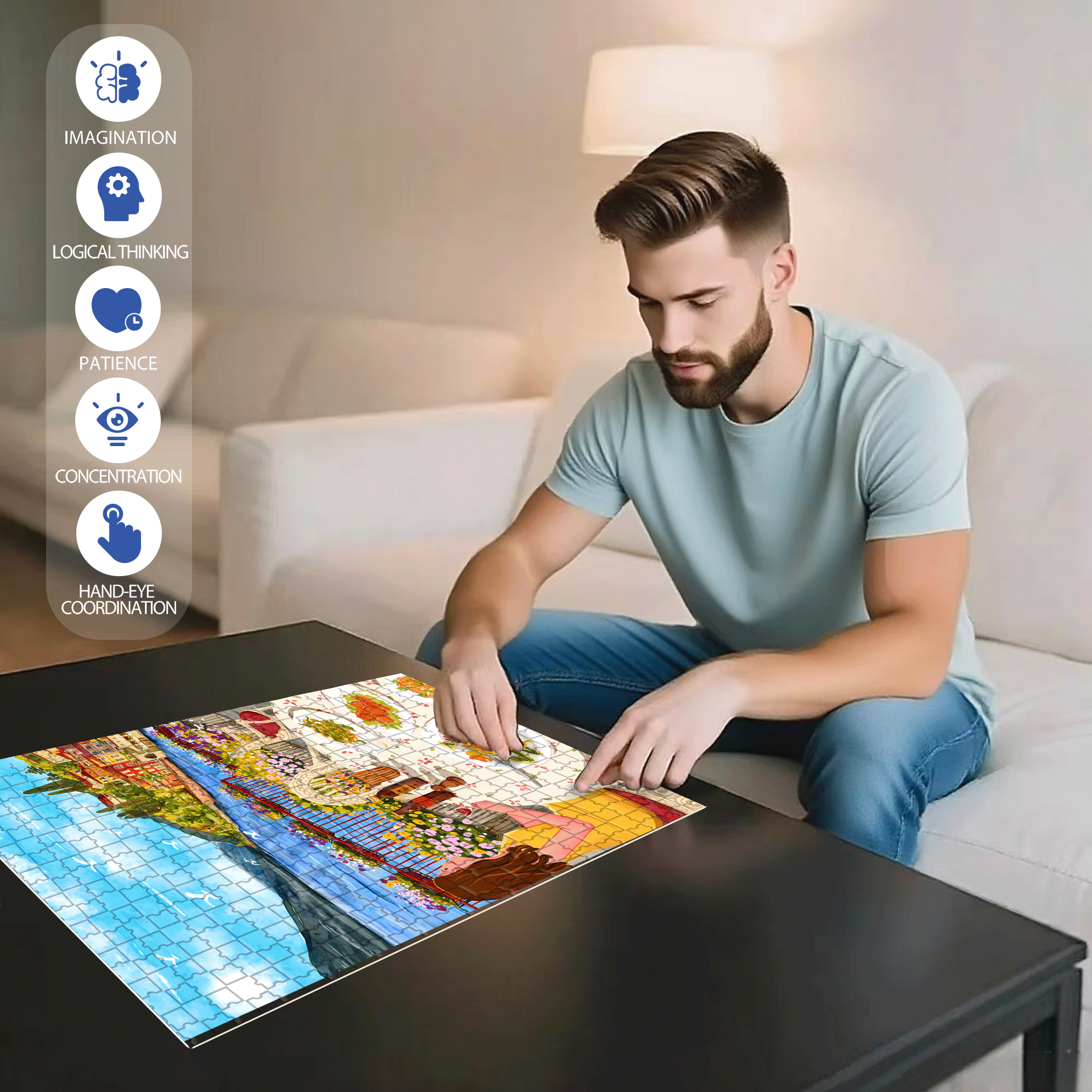 Pleasant 500pcs/1000pcs Jigsaw Puzzle, Scratch-Resistant, Interactive Family Game & Brain-Boosting DIY Decor, Perfect for Halloween, Christmas & New Year Gifts, Family Puzzle Game