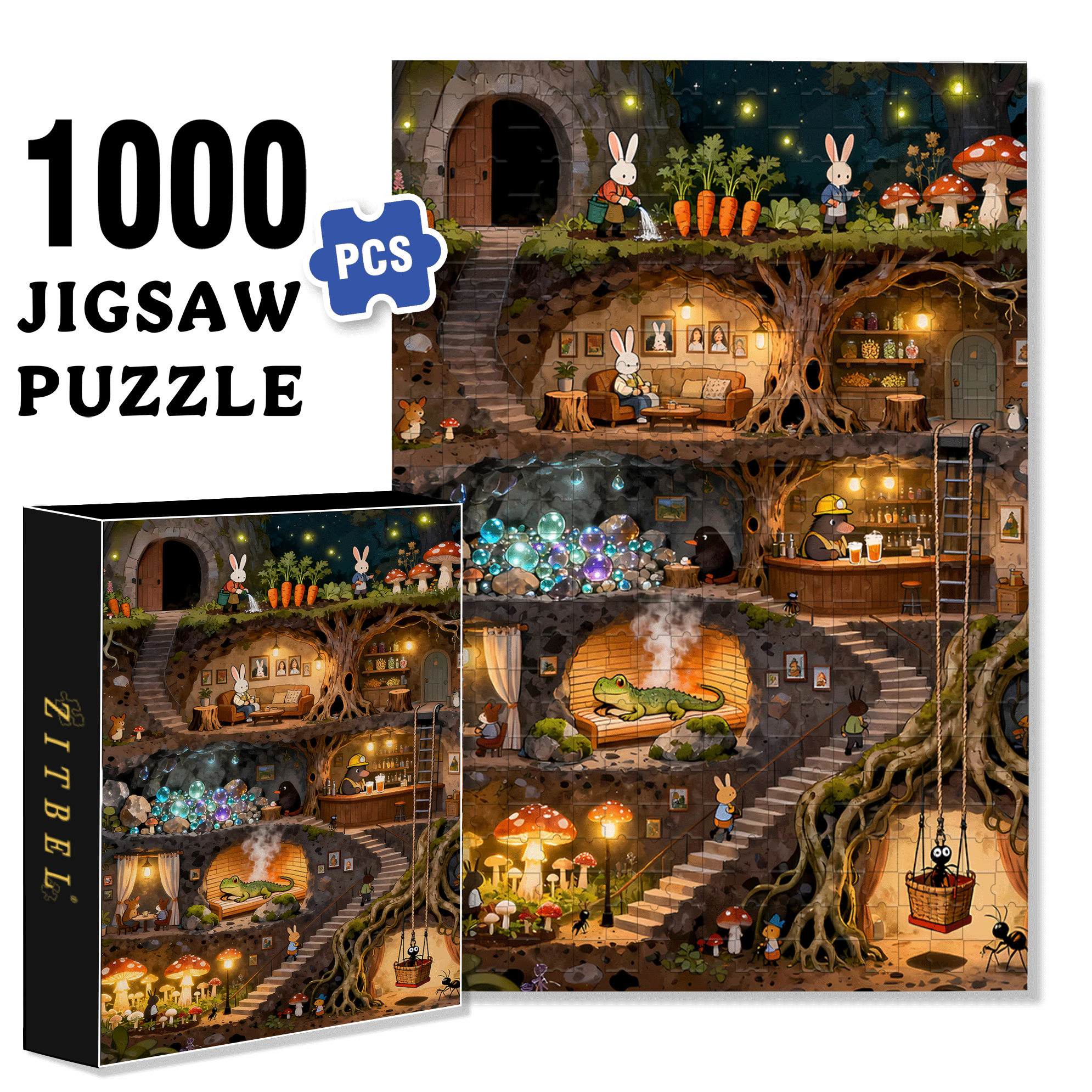 Rabbit City 500pcs/1000pcs Jigsaw Puzzle, Scratch-Resistant, Interactive Family Game & Brain-Boosting DIY Decor, Perfect for Halloween, Christmas & New Year Gifts, Family Puzzle Game