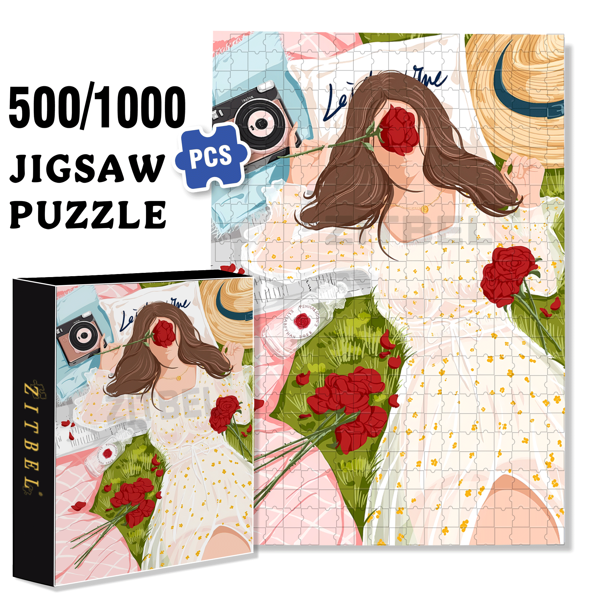 Rose Lover 500pcs/1000pcs Jigsaw Puzzle, Scratch-Resistant, Interactive Family Game & Brain-Boosting DIY Decor, Perfect for Halloween, Christmas & New Year Gifts, Family Puzzle Game
