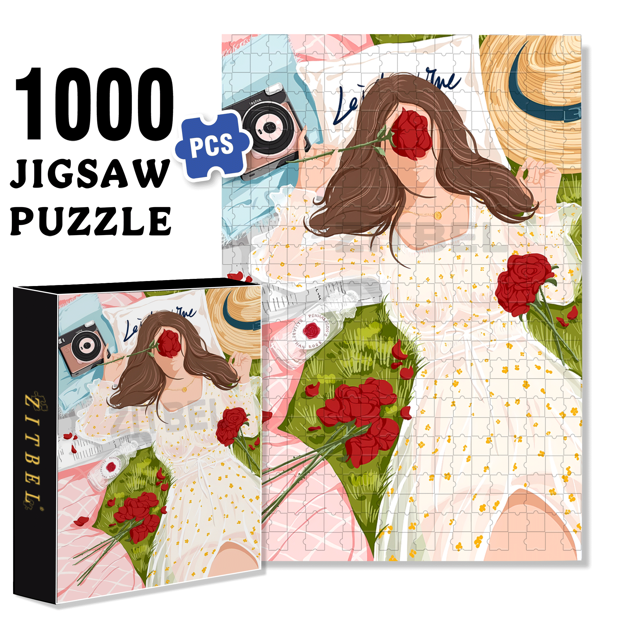 Rose Lover 500pcs/1000pcs Jigsaw Puzzle, Scratch-Resistant, Interactive Family Game & Brain-Boosting DIY Decor, Perfect for Halloween, Christmas & New Year Gifts, Family Puzzle Game
