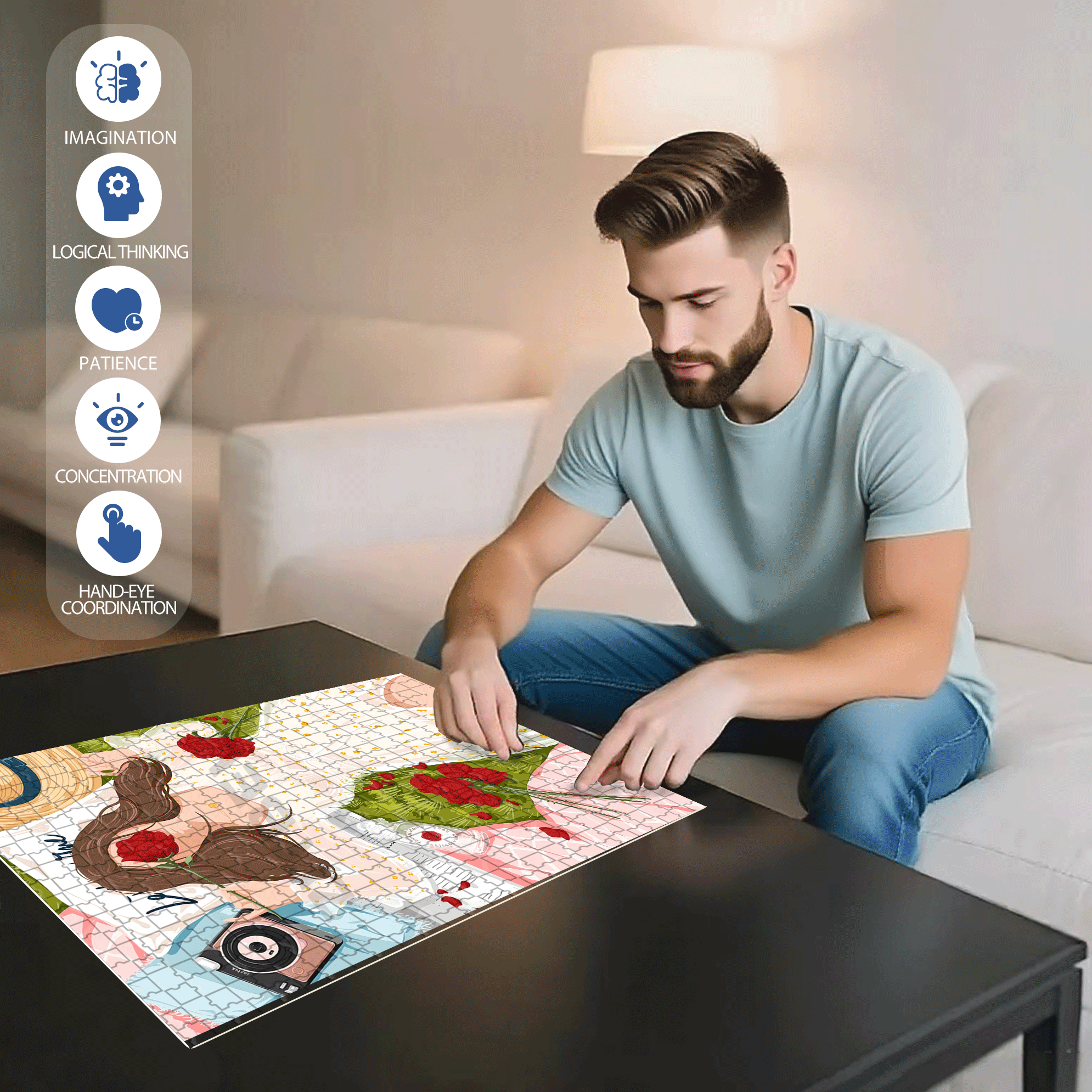 Rose Lover 500pcs/1000pcs Jigsaw Puzzle, Scratch-Resistant, Interactive Family Game & Brain-Boosting DIY Decor, Perfect for Halloween, Christmas & New Year Gifts, Family Puzzle Game