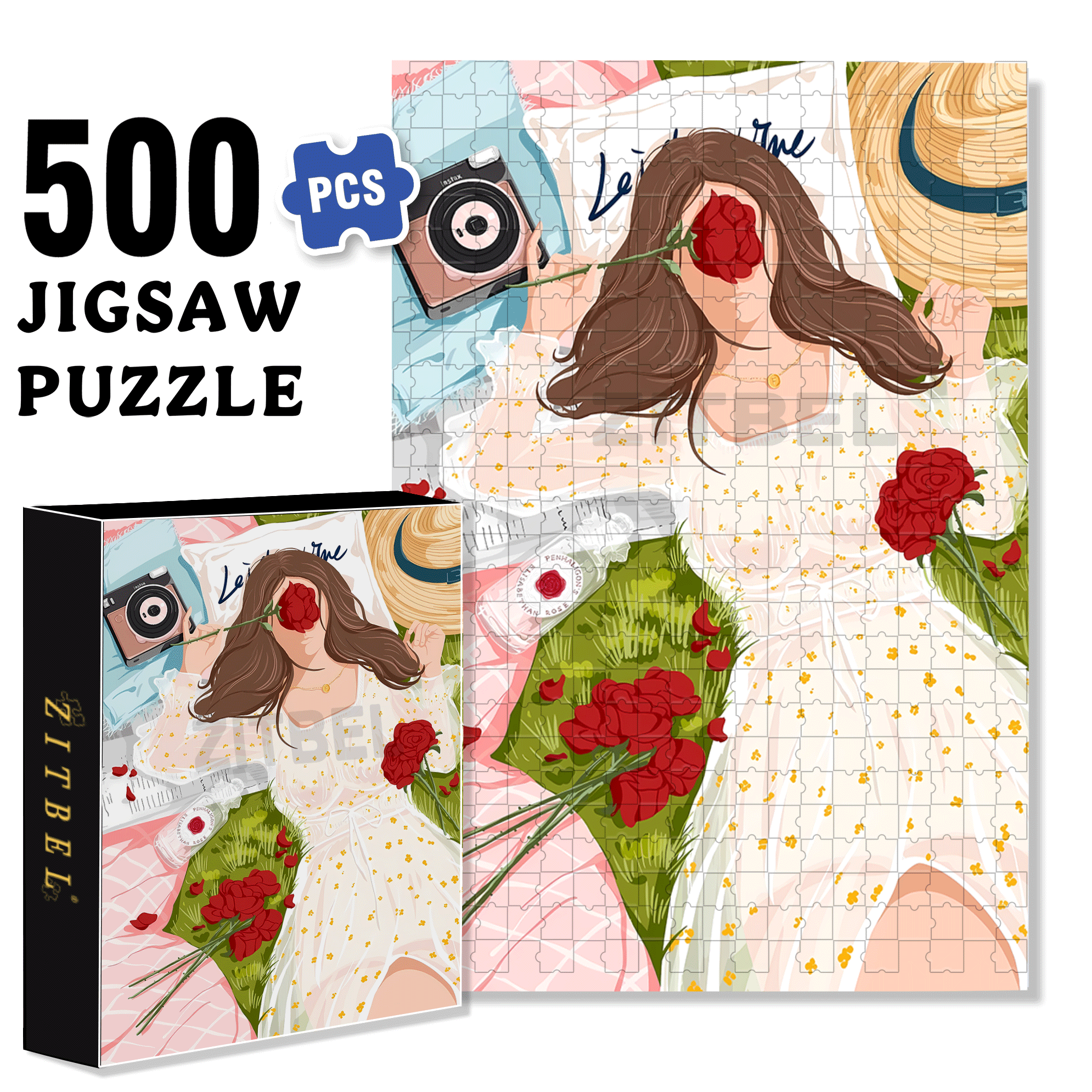 Rose Lover 500pcs/1000pcs Jigsaw Puzzle, Scratch-Resistant, Interactive Family Game & Brain-Boosting DIY Decor, Perfect for Halloween, Christmas & New Year Gifts, Family Puzzle Game