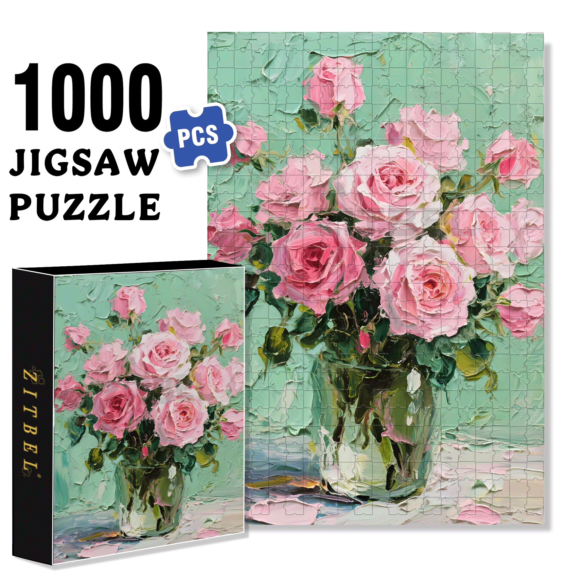 Roses In A Vase 500pcs/1000pcs Jigsaw Puzzle, Scratch-Resistant, Interactive Family Game & Brain-Boosting DIY Decor, Perfect for Halloween, Christmas & New Year Gifts, Family Puzzle Game