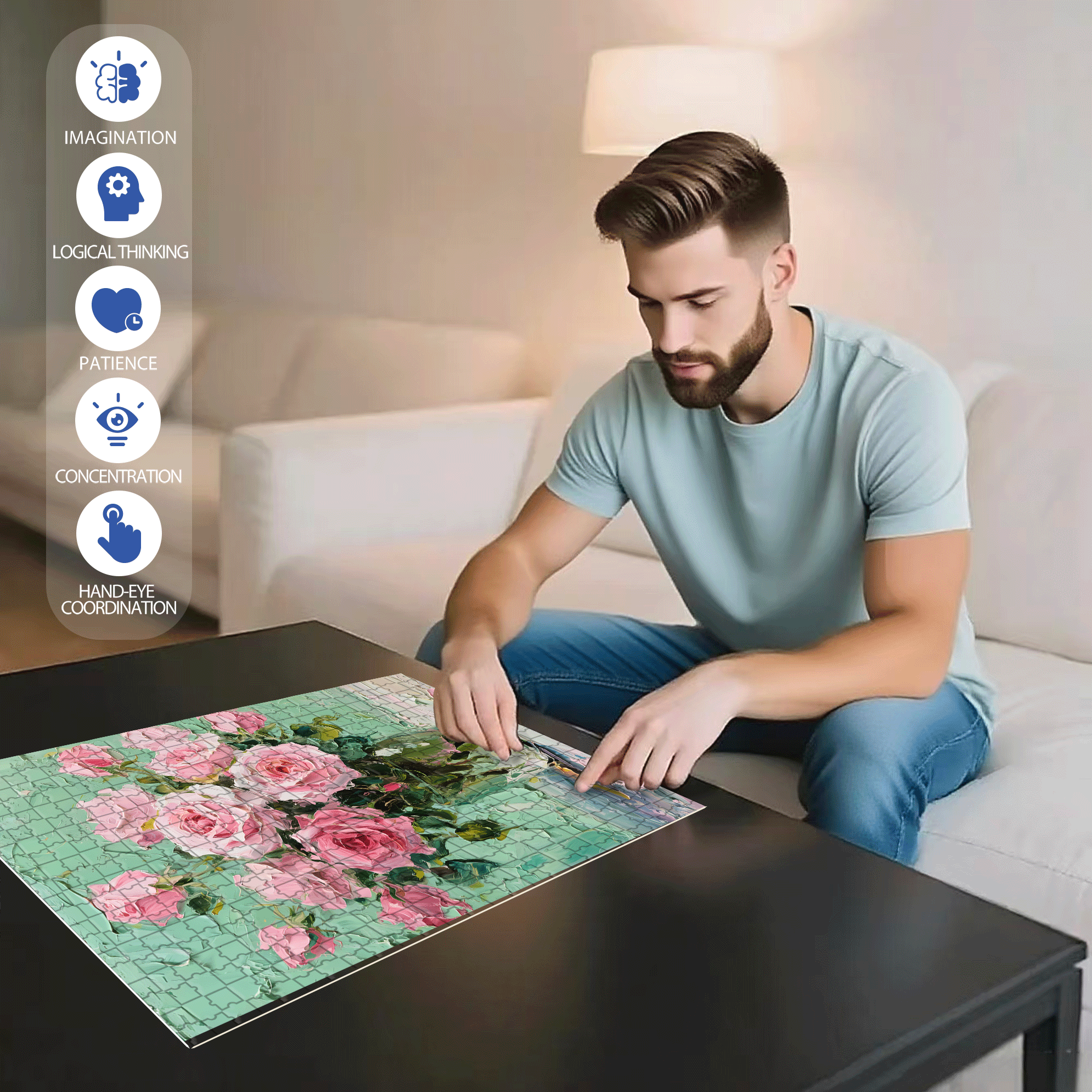 Roses In A Vase 500pcs/1000pcs Jigsaw Puzzle, Scratch-Resistant, Interactive Family Game & Brain-Boosting DIY Decor, Perfect for Halloween, Christmas & New Year Gifts, Family Puzzle Game