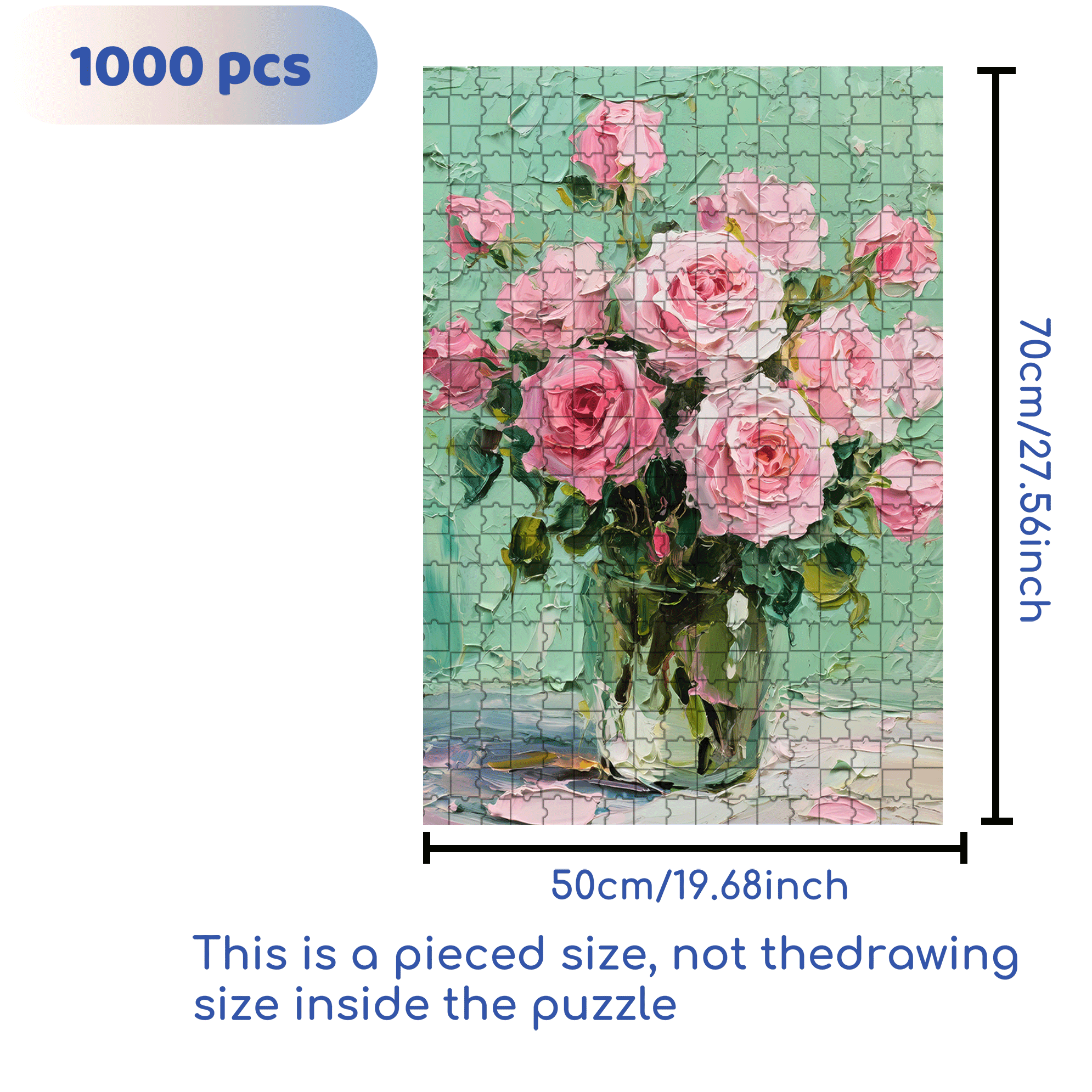 Roses In A Vase 500pcs/1000pcs Jigsaw Puzzle, Scratch-Resistant, Interactive Family Game & Brain-Boosting DIY Decor, Perfect for Halloween, Christmas & New Year Gifts, Family Puzzle Game