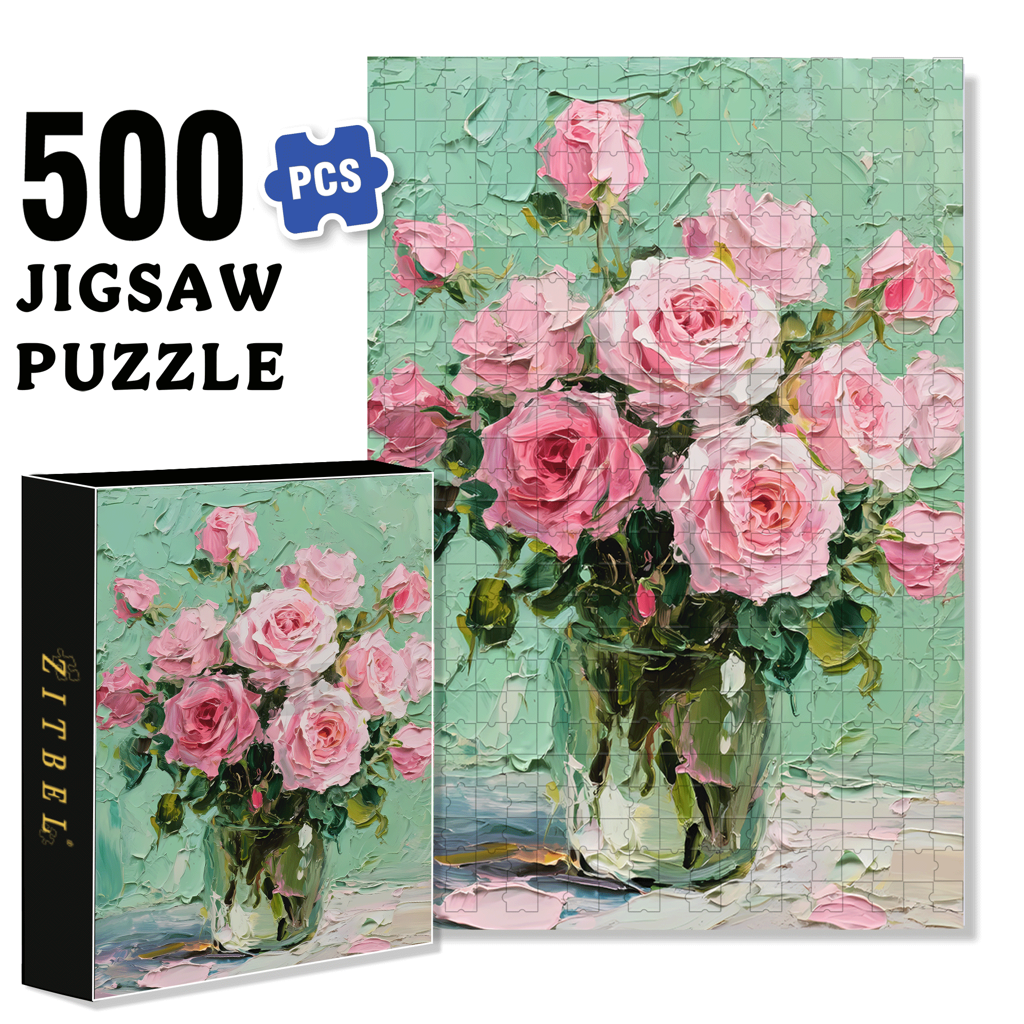 Roses In A Vase 500pcs/1000pcs Jigsaw Puzzle, Scratch-Resistant, Interactive Family Game & Brain-Boosting DIY Decor, Perfect for Halloween, Christmas & New Year Gifts, Family Puzzle Game